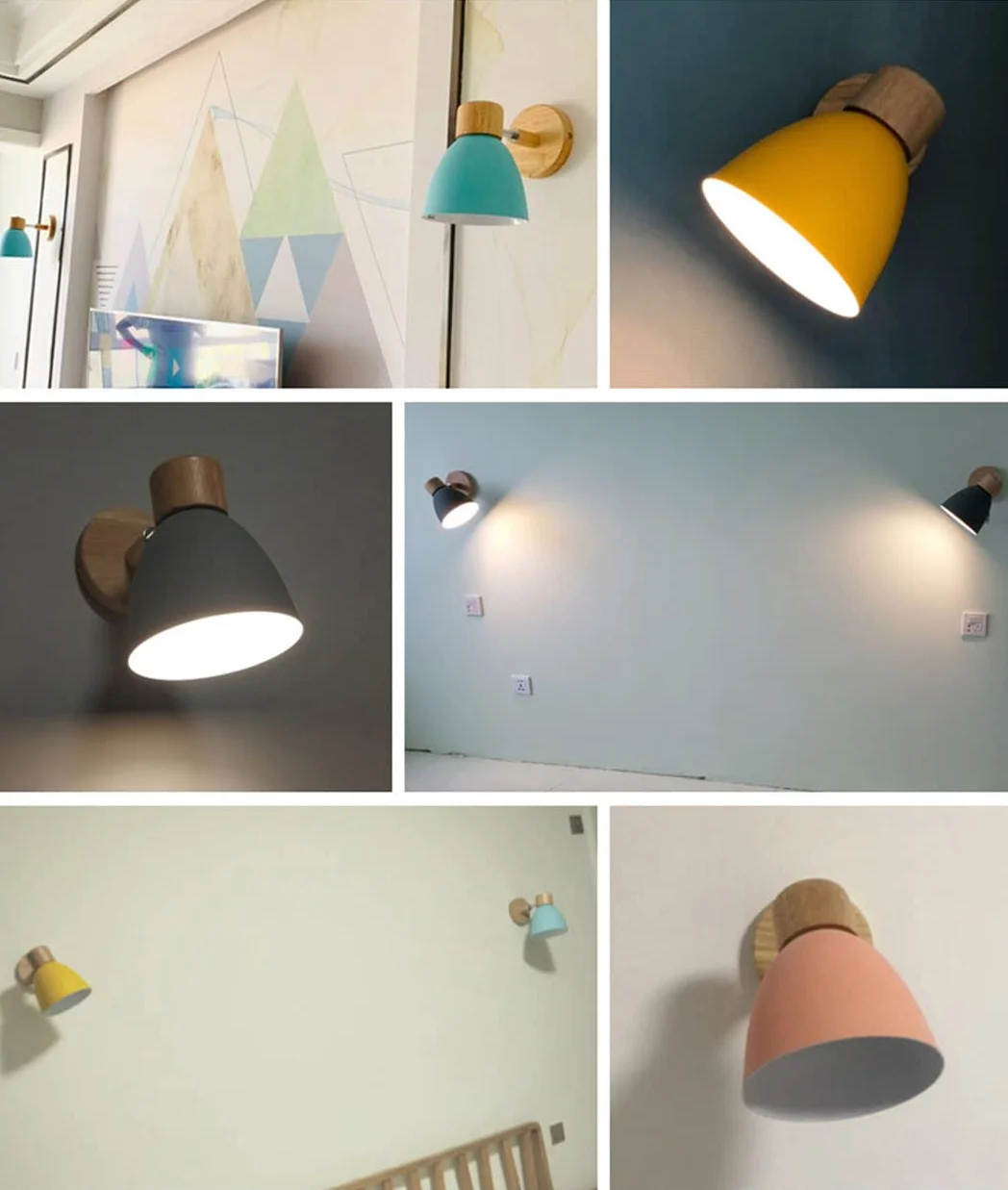 Applique murale Macaron E27 Base en bois massif avec interrupteur marche/arrêt, Lampe d'éclairage pour salon Allée Chambre d'enfant (Green)