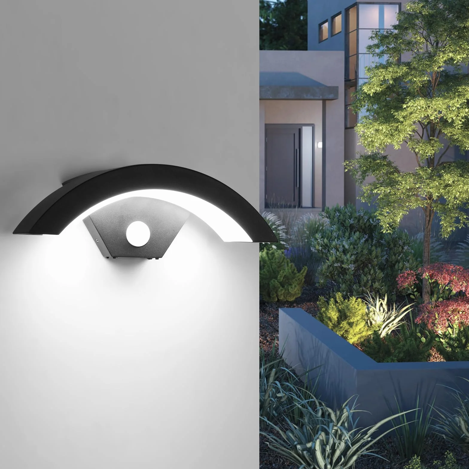 Comely 24W Applique Murale Exterieure LED IP65 Détecteur de Mouvement 6500K Noir