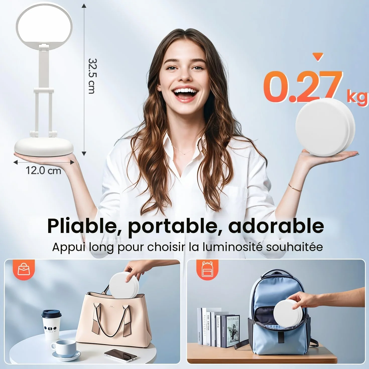 One Fire Lampe de Bureau LED Rechargeable 3600mAh 9 Niveaux de Luminosité Sans Fil Pliable Portable