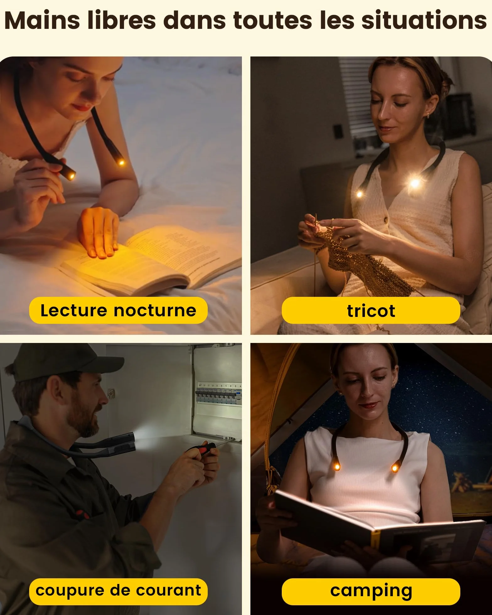 Glocusent Lampe de Lecture Rechargeable 100h Lumière Réglable 5 Niveaux Couleurs Noir