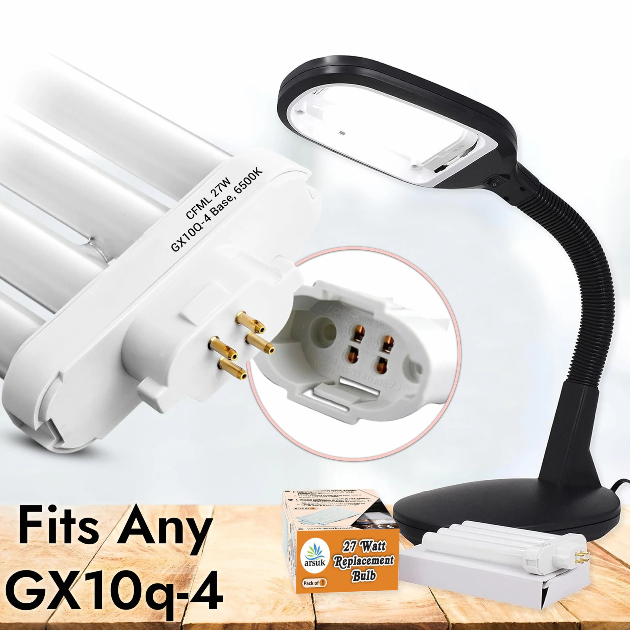 ARSUK Ampoule CFL 27W GX10Q-4 6500K Lumière du Jour Blanc Naturel 4 Broches