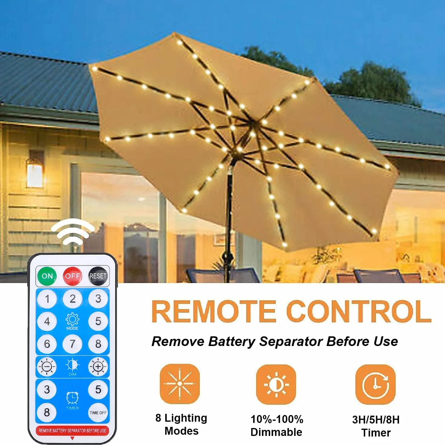 Lampe Solaire Parasol 104 LEDs 8 Modes IP67 Étanche avec Télécommande