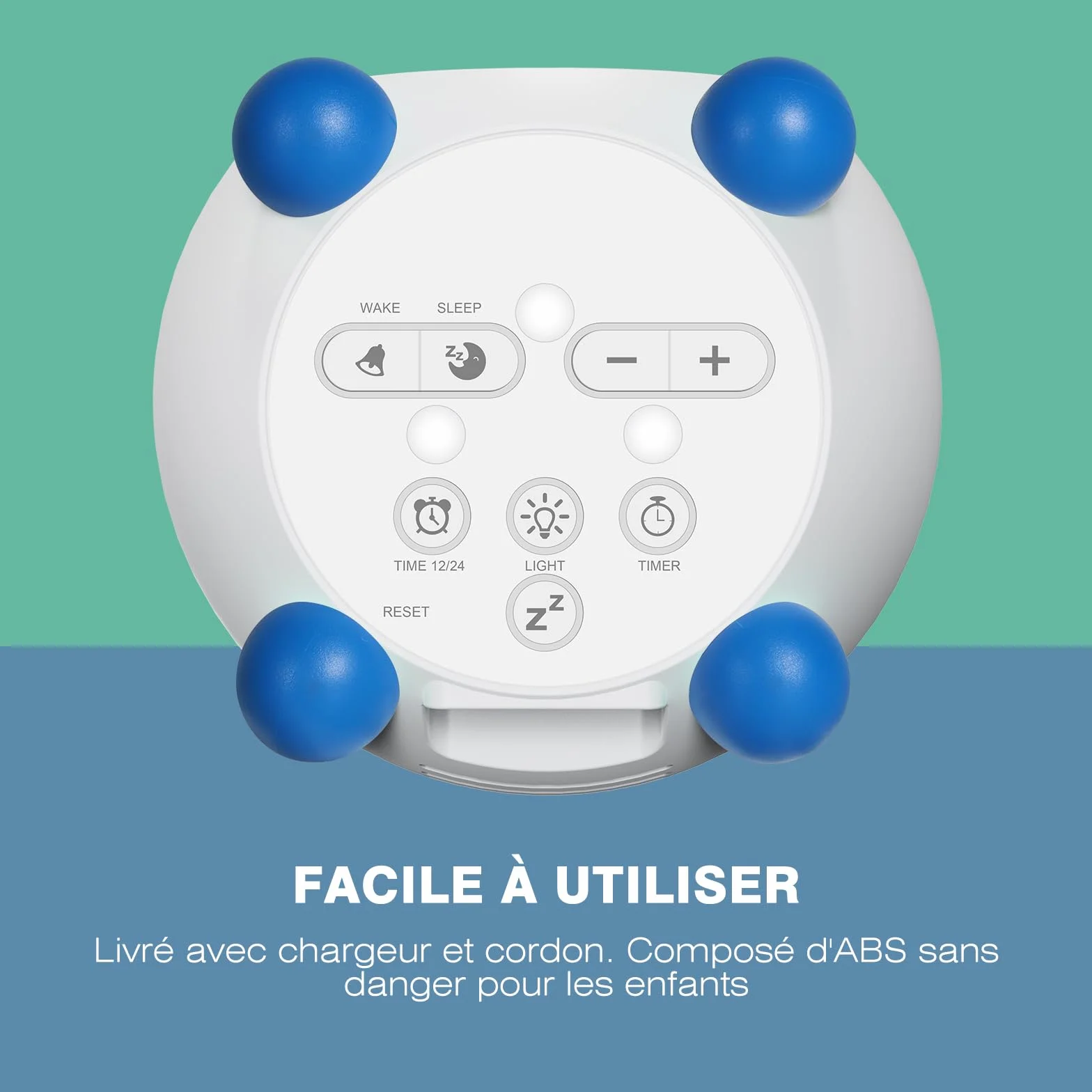 Réveil Enfant I·CODE Jour/Nuit avec Veilleuse et Minuterie d'Arrêt Automatique Bleu