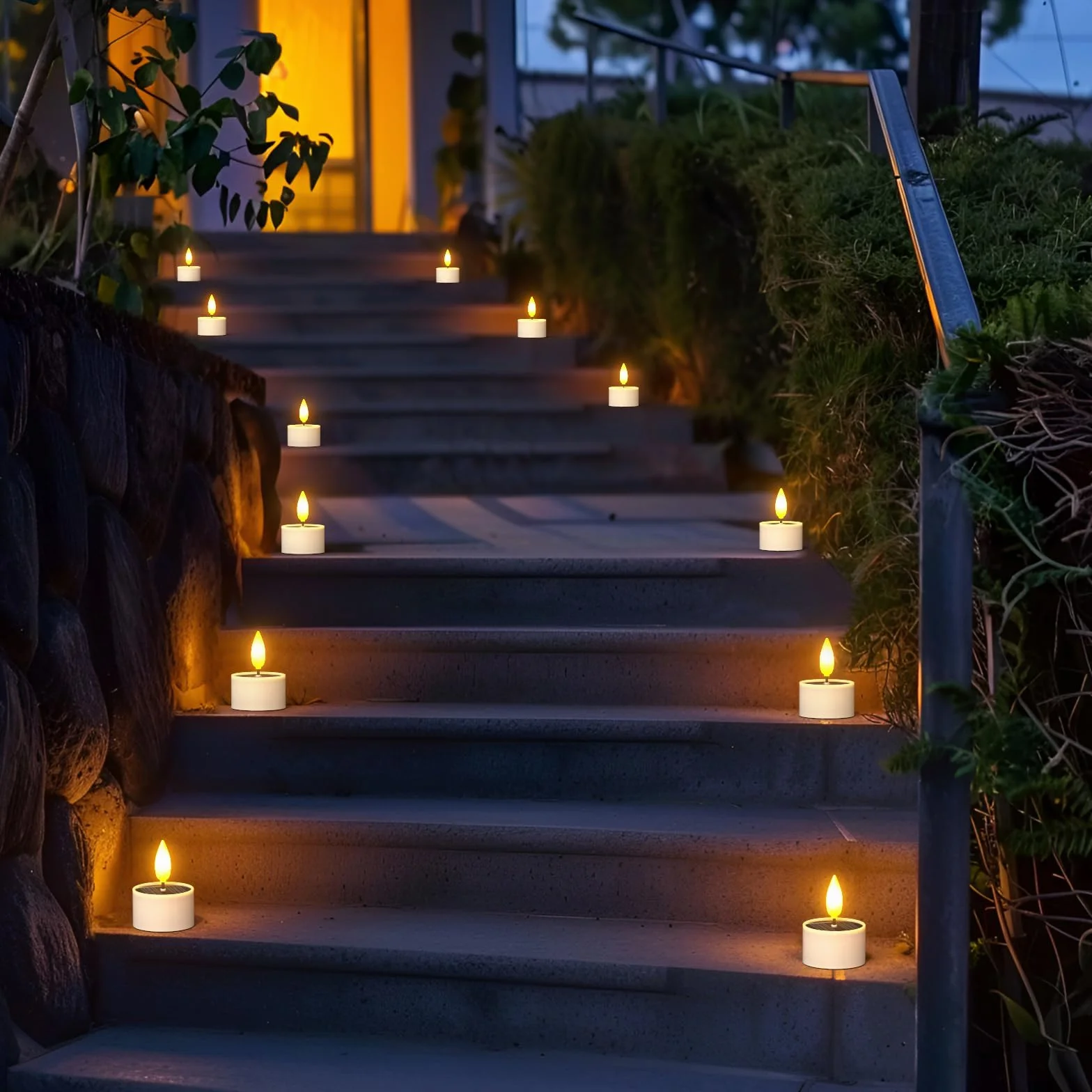 SoulBay Lot de 6 bougies chauffe-plat solaires LED étanches Dusk To Dawn rechargeables pour extérieur