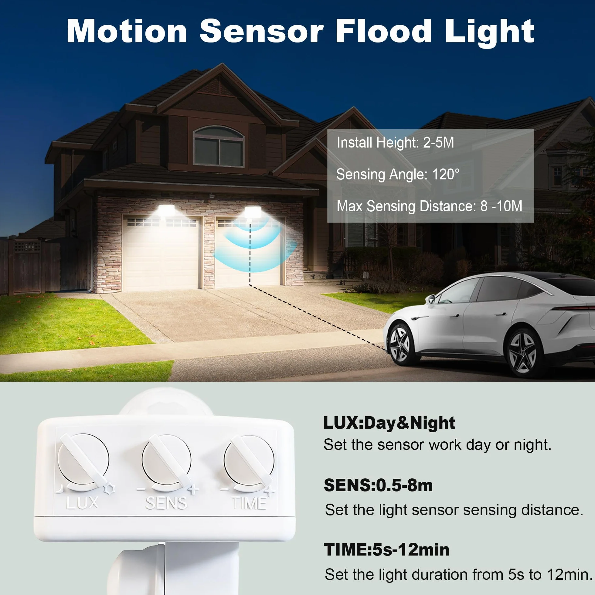 Projecteur LED Extérieur 50W Détecteur de Mouvement IP67 5000LM Blanc Froid 2 Pièces