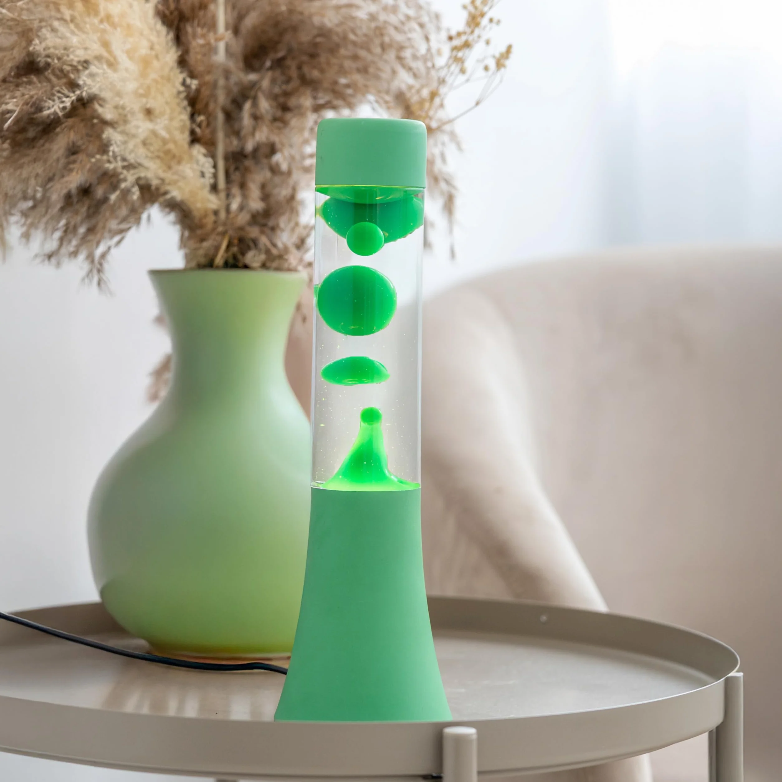 Lampe à lave verte 30 cm avec base et liquide transparent - Cadeau original rétro