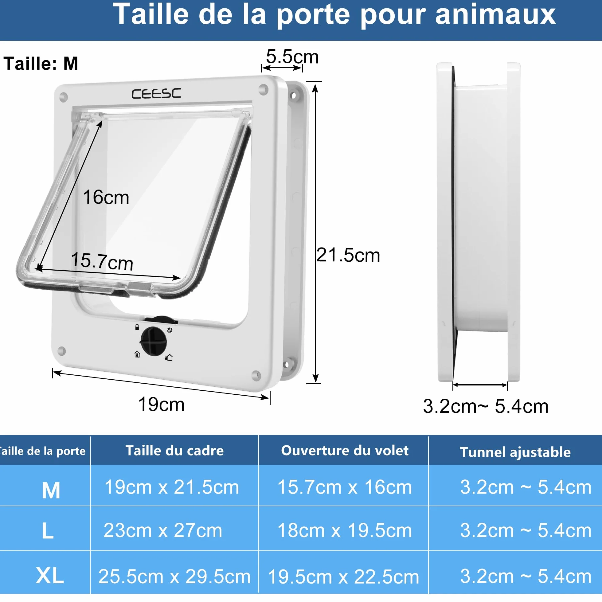 Chatière pour chat imperméabiliser avec verrou rotatif à 4 voies CEESC
