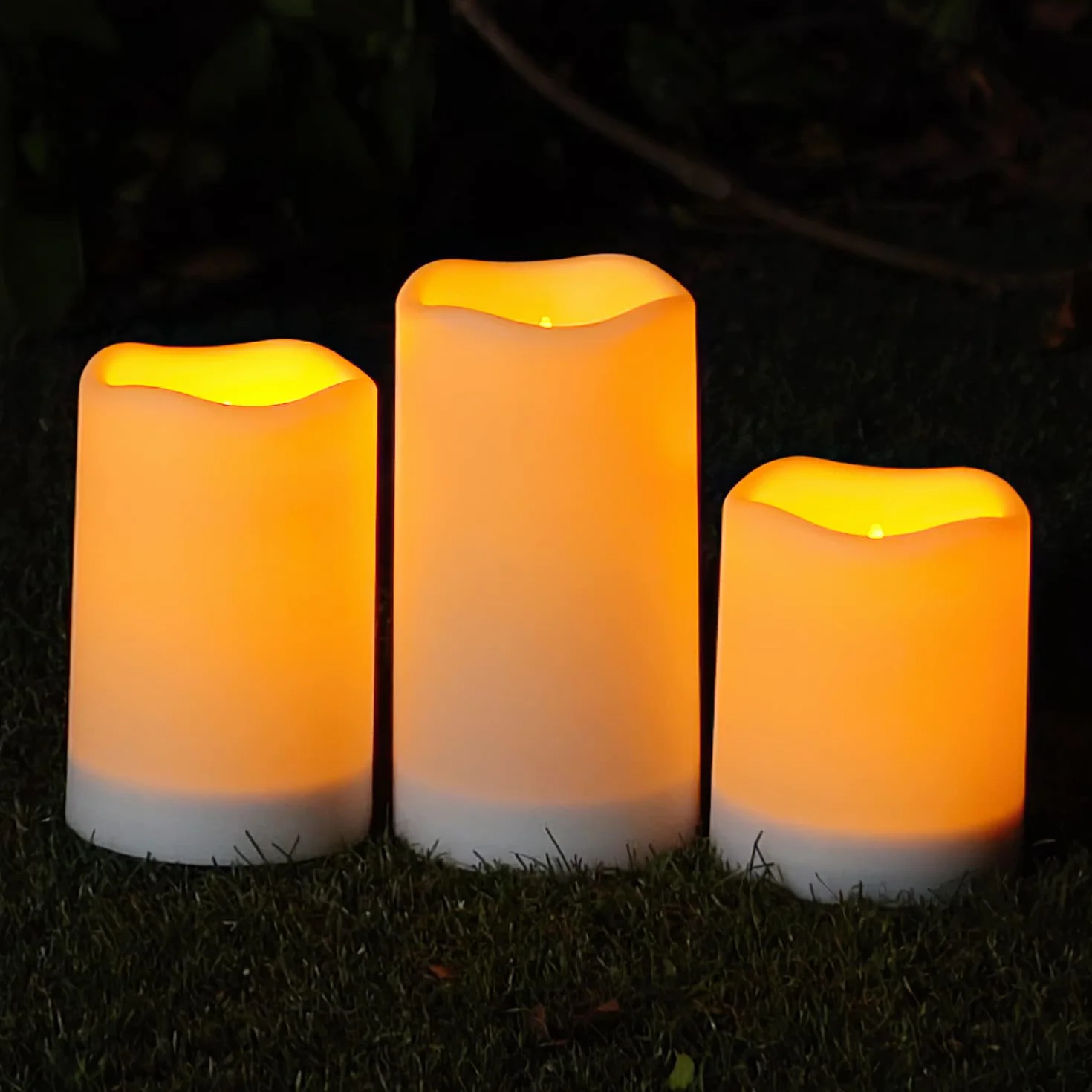 Homemory Lot de 3 bougies solaires d'extérieur étanches crépuscule à l'aube rechargeables lanternes