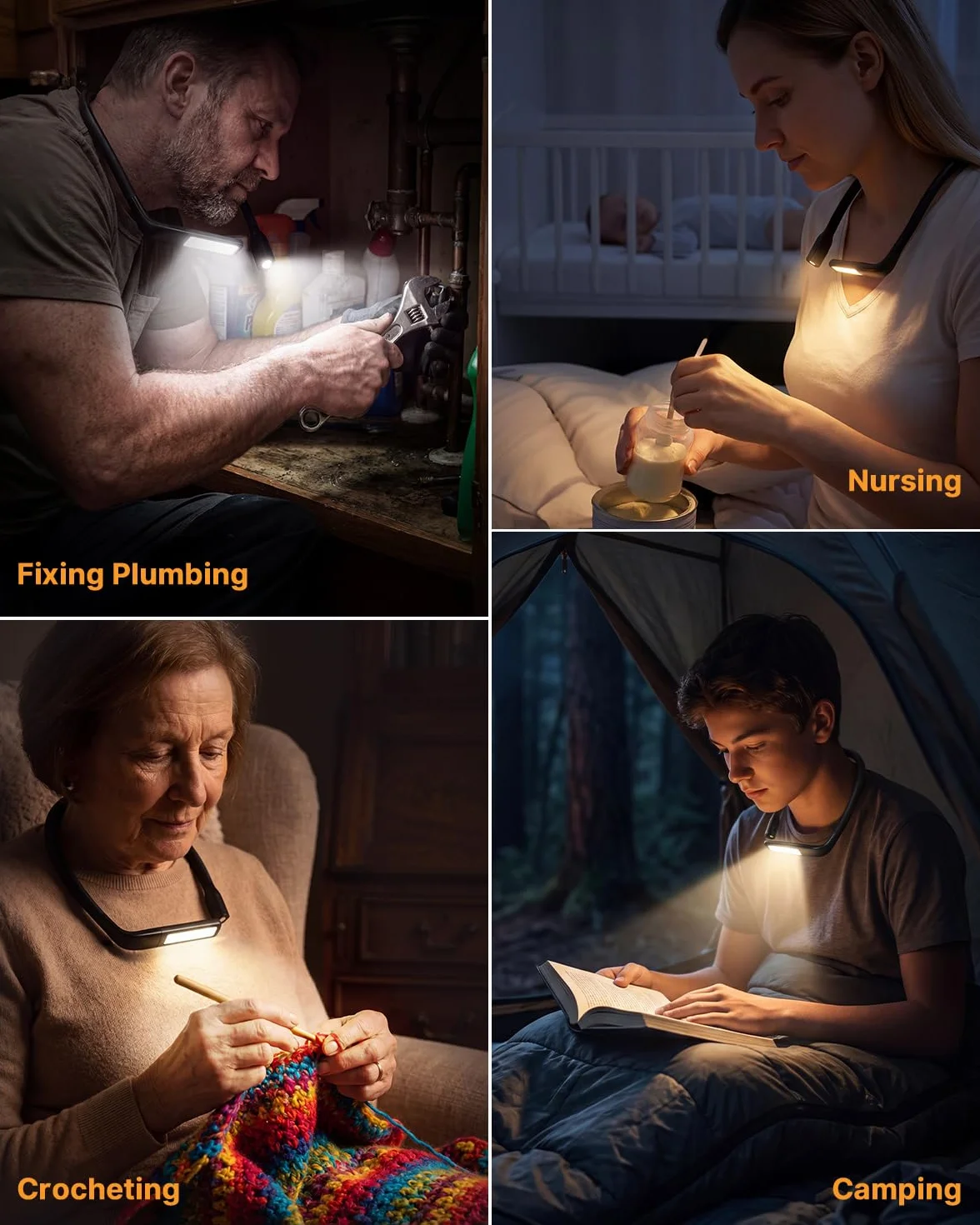 Liseuse Lampe de Lecture de Cou Rechargeable LED Flexible 3 Couleurs pour Livre Tricoter Couture Camping