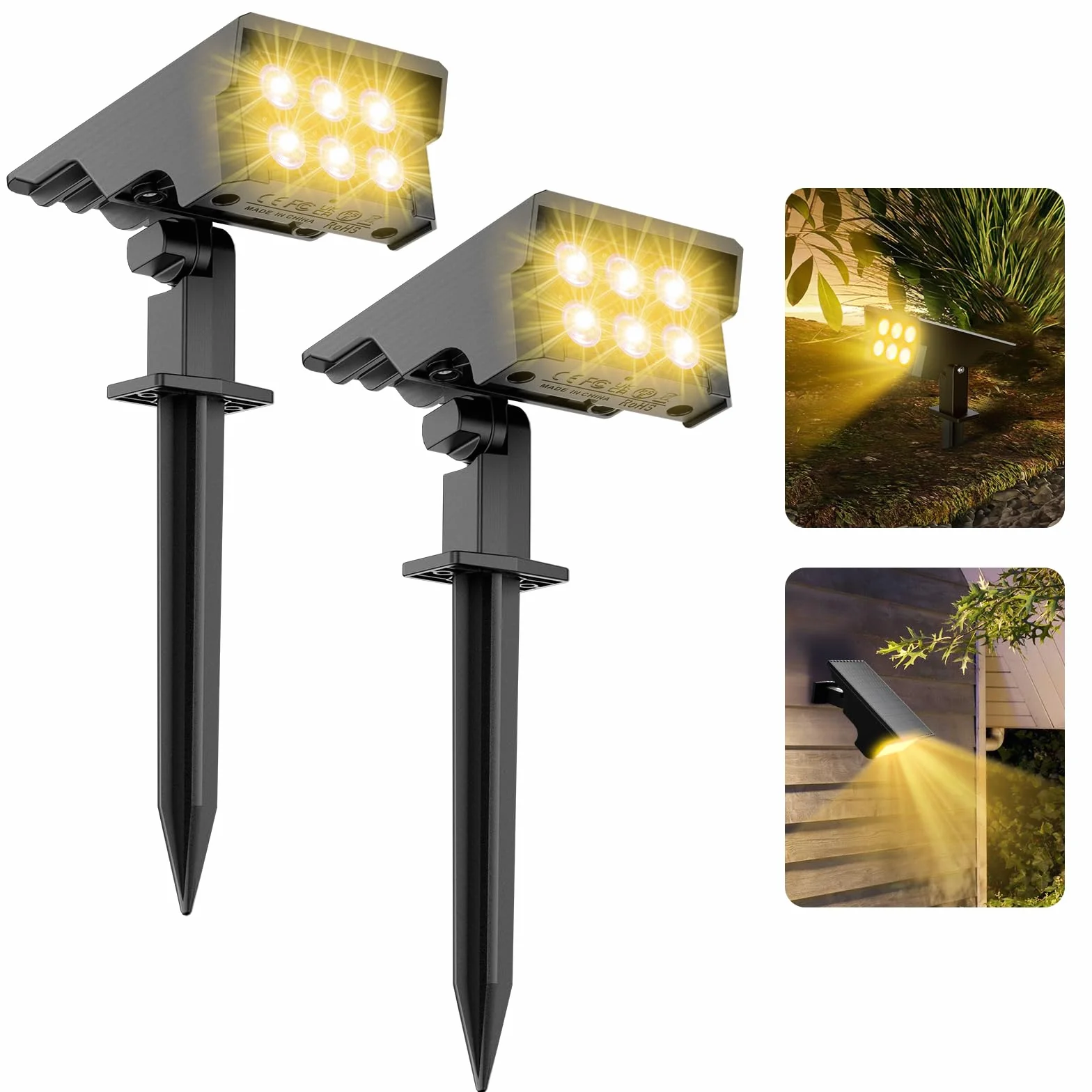 MEIKEE Lampe Solaire Exterieur 6 LED 3000K Blanc Chaud IP65 Lot de 2