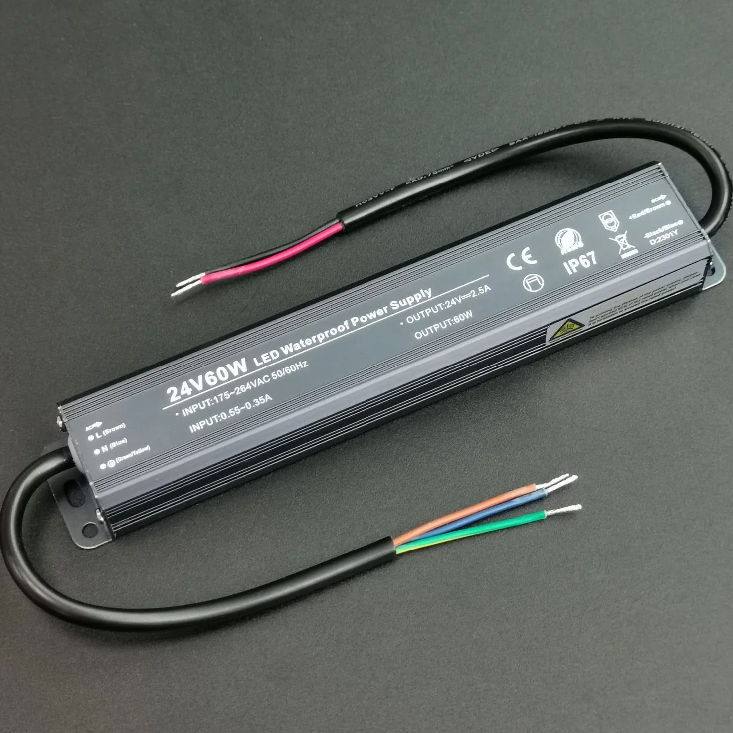 Transformateur LED Étanche 24V 60W IP67 Alimentation 2,5A