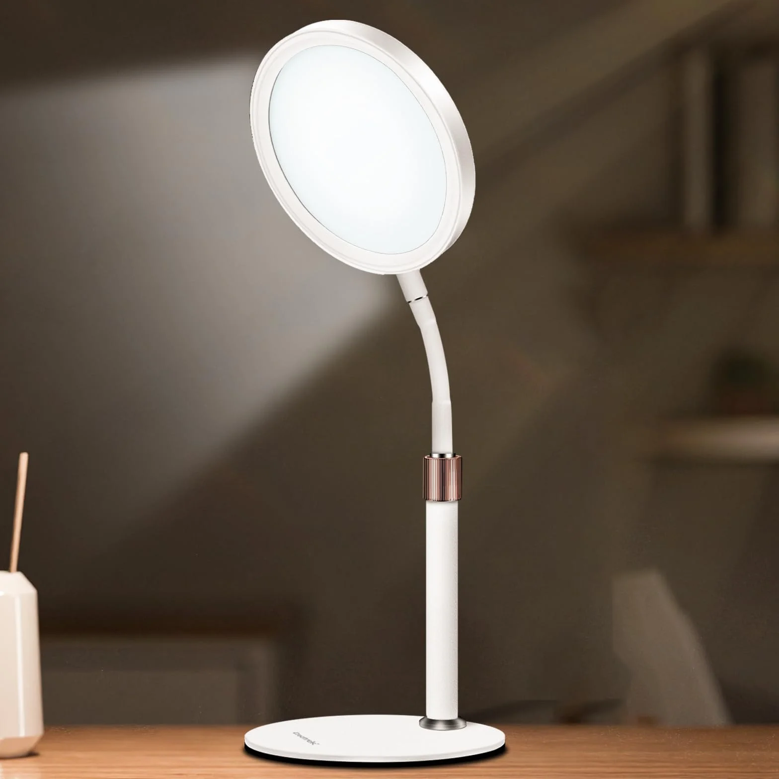 Lampe Lumière du Jour 10000 Lux, Lampe de Bureau avec Col de Cygne 360°, 3 Couleurs, 9 Luminosités, Minuterie 15/30/45 Min (Blanc)