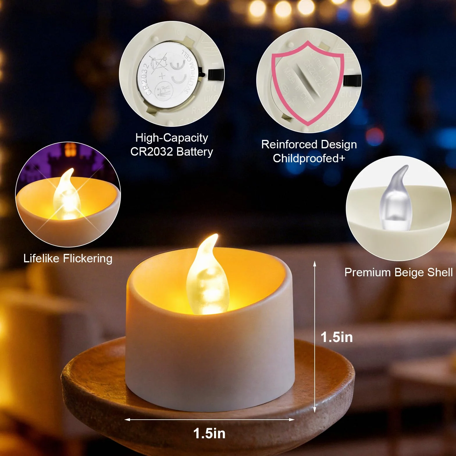 Bougies Chauffe-Plat LED à Piles sans Flamme Effet Vacillant Réaliste Ivoire Lot de 24 Autonomie 200 Heures