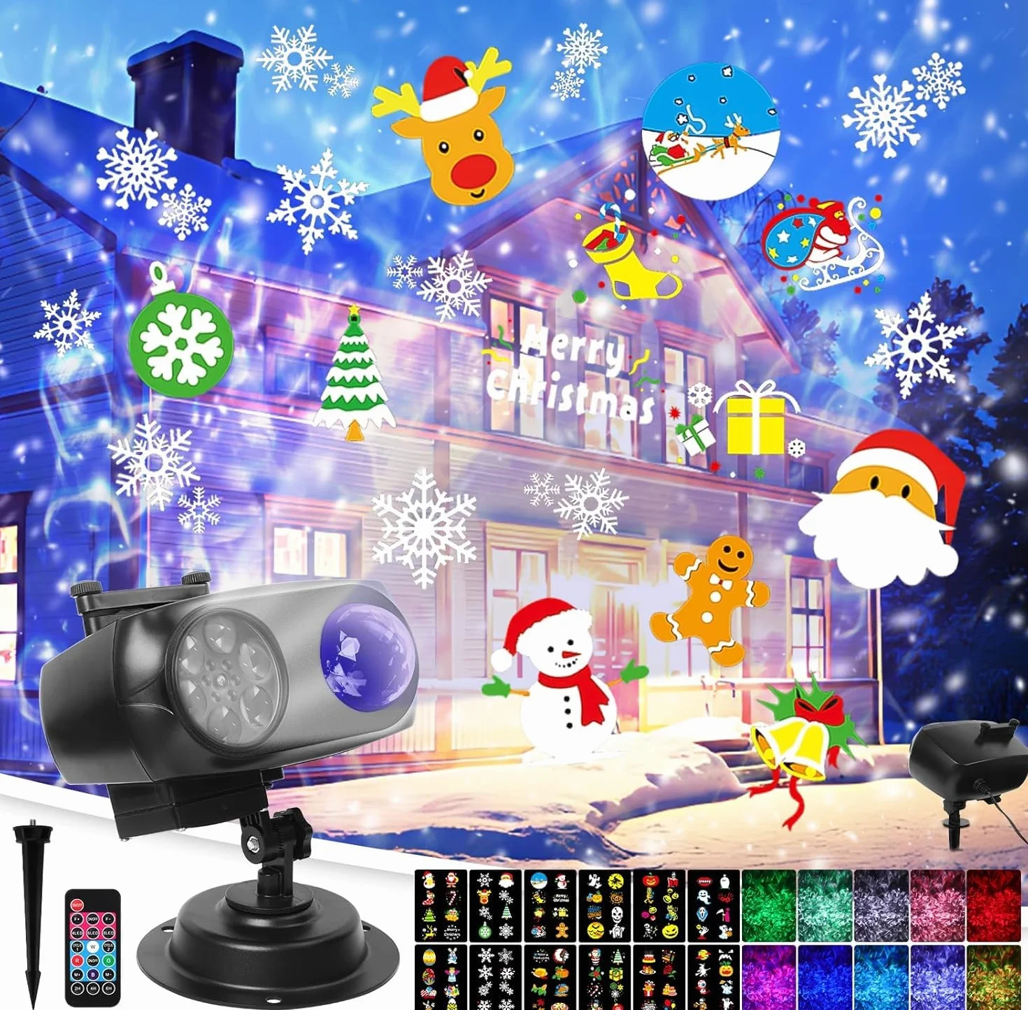 Projecteur Noel Exterieur Étanche avec 12 Diapositives, 10 Effets de Vagues et Télécommande