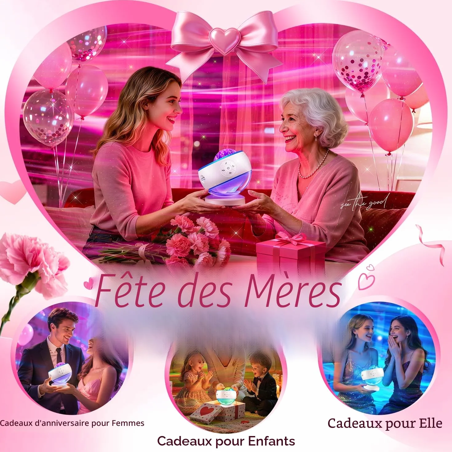 One Fire Projecteur Ciel Étoilé 300 Modes Galaxie Lampe Aurore Boréale Bluetooth Bruit Blanc LED Chambre Veilleuse