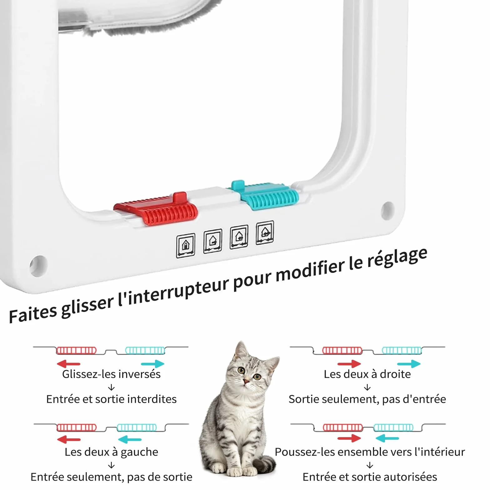 Chatière pour Chat, Verrouillage à 4 Voies, 20cm x 19cm (S), Blanc