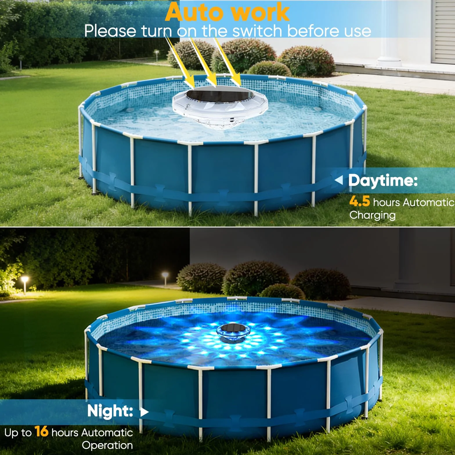 Quntis Lampe Flottante Piscine Solaire IP68 12 Modes RGB Minuterie LED Sans Fil Lot de 2