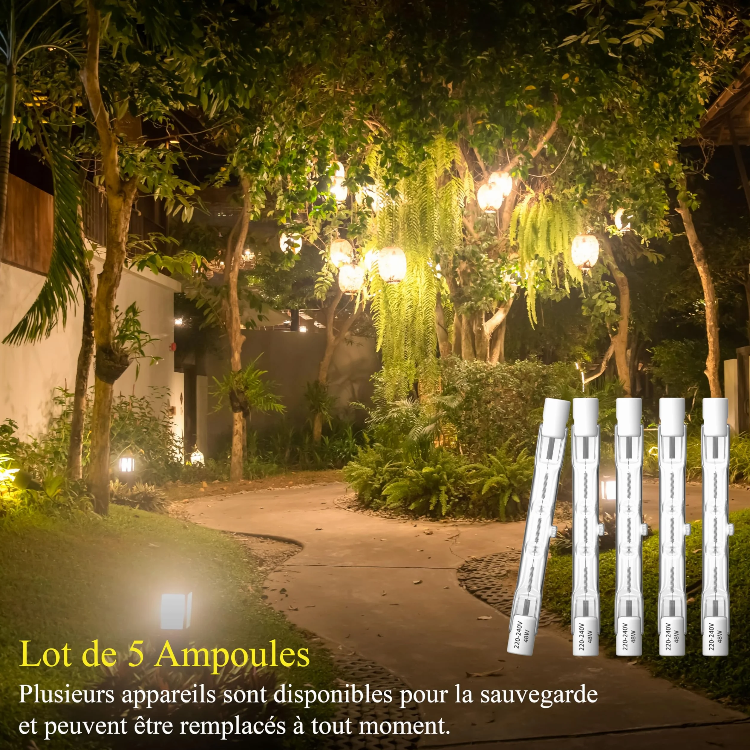 Klarlight R7s 78mm Ampoules Halogènes 48W Blanc Chaud 2800W Ampoule de Type J Dimmable Linéaire à Double Extrémité, Paquet de 5