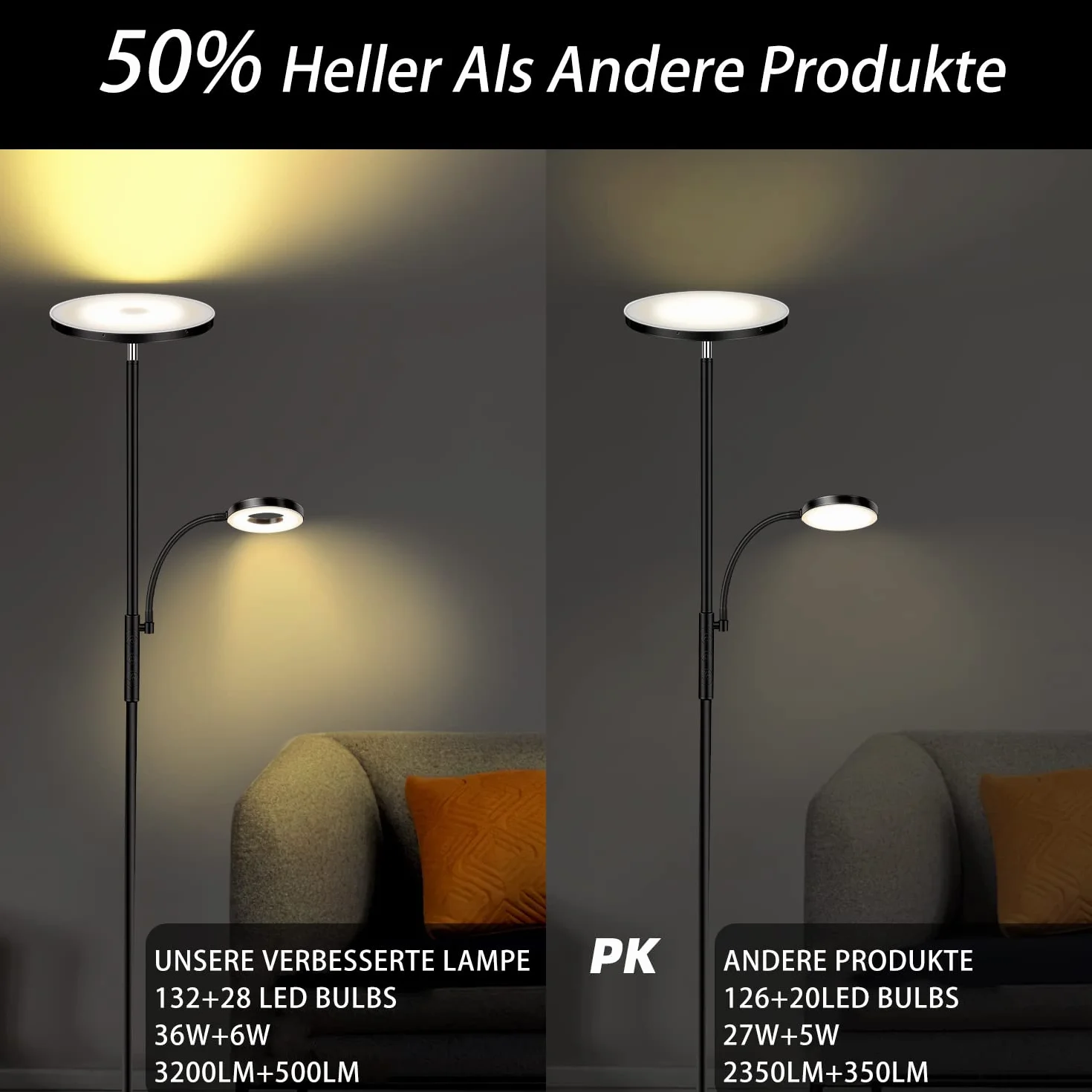 Lampadaire LED Dimmable 42W 4500LM 2700K-6500K avec Télécommande et Contrôle Tactile pour Salon Chambre Bureau