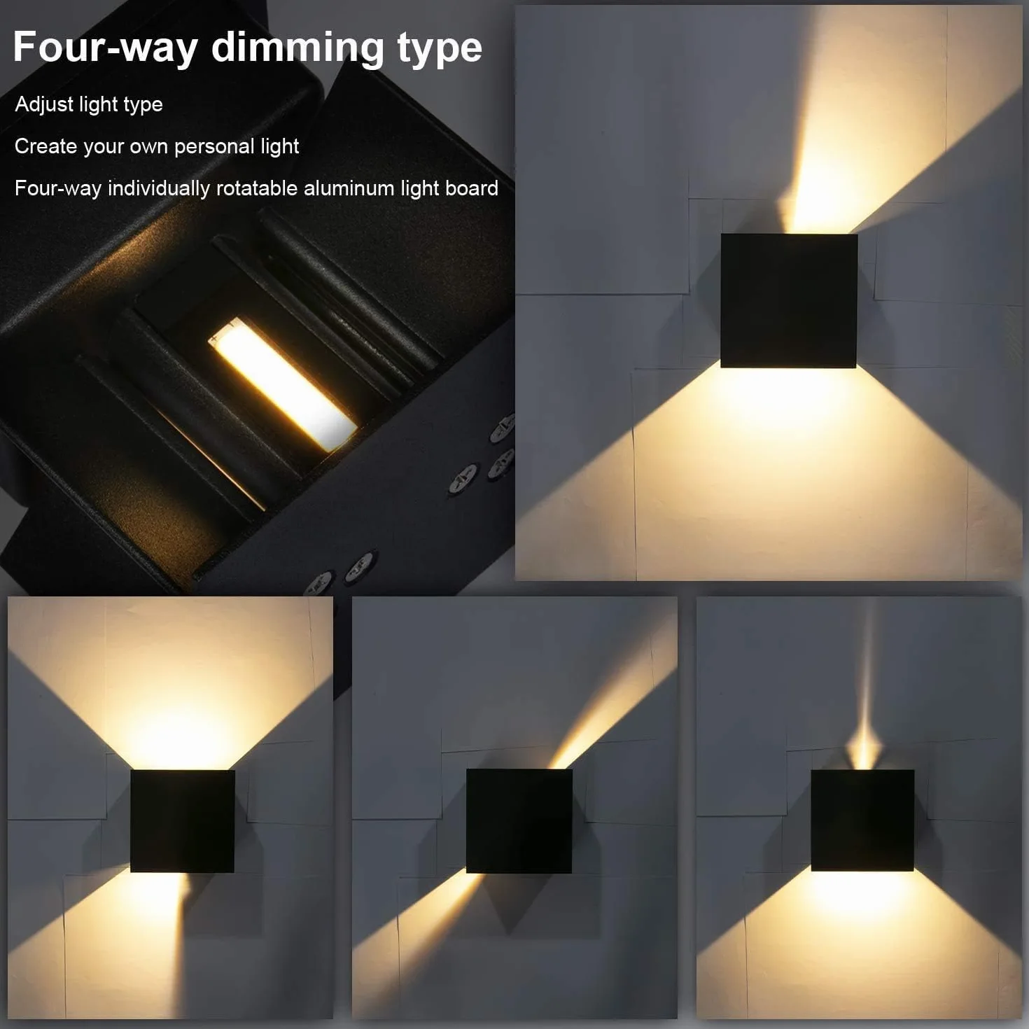 Ledmo 12W 3000K IP65 Applique Murale Intérieur Extérieur Noir Angle Réglable