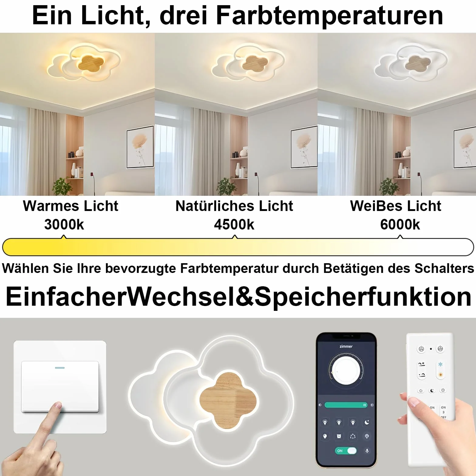 Plafonnier LED 55CM Dimmable Télécommande Trèfle à quatre feuilles Créative Chambre Enfant