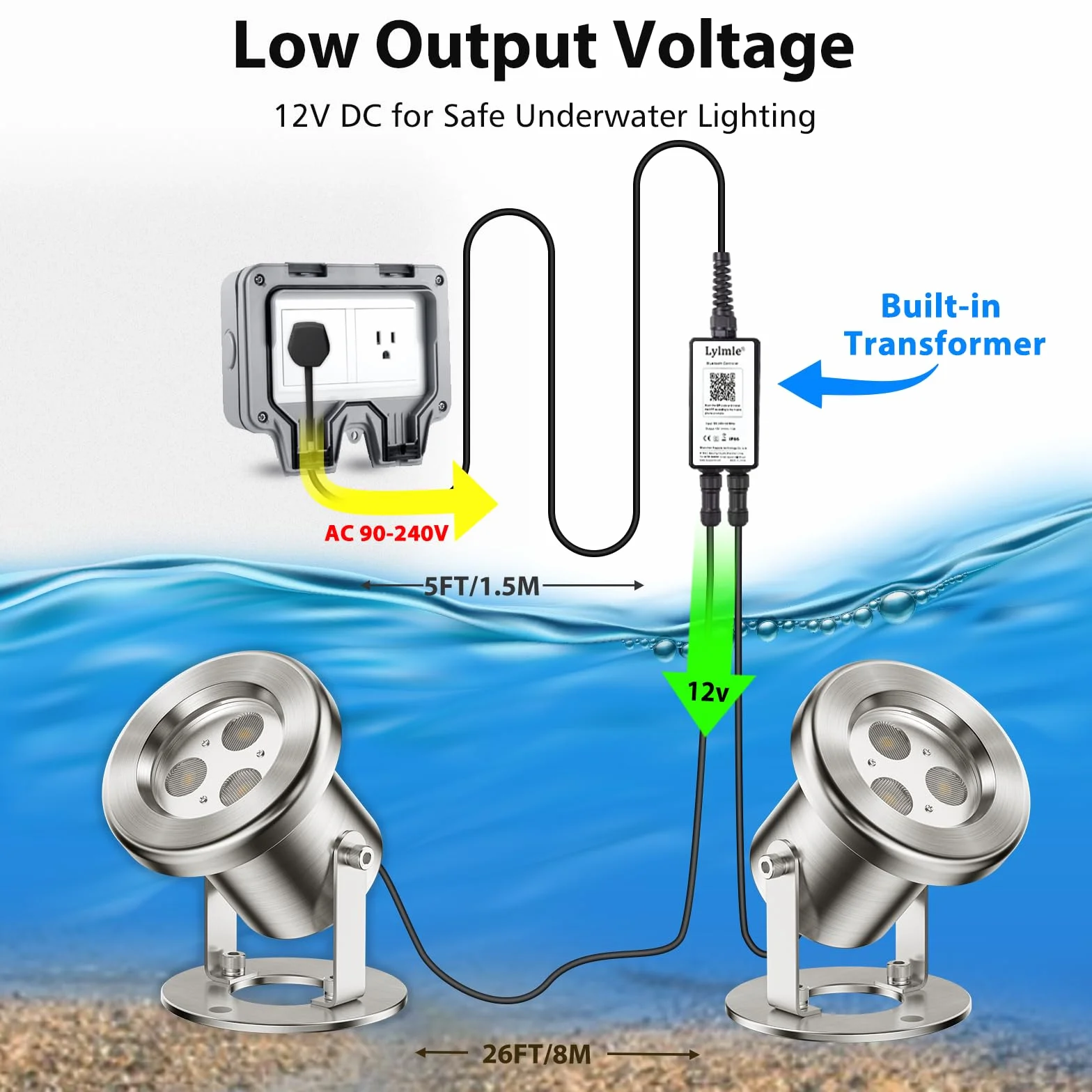 Eclairage Bassin de Jardin 6W SS316 RGB Lampe Submersible IP68 avec Contrôle APP Transformateur 12V Set 2