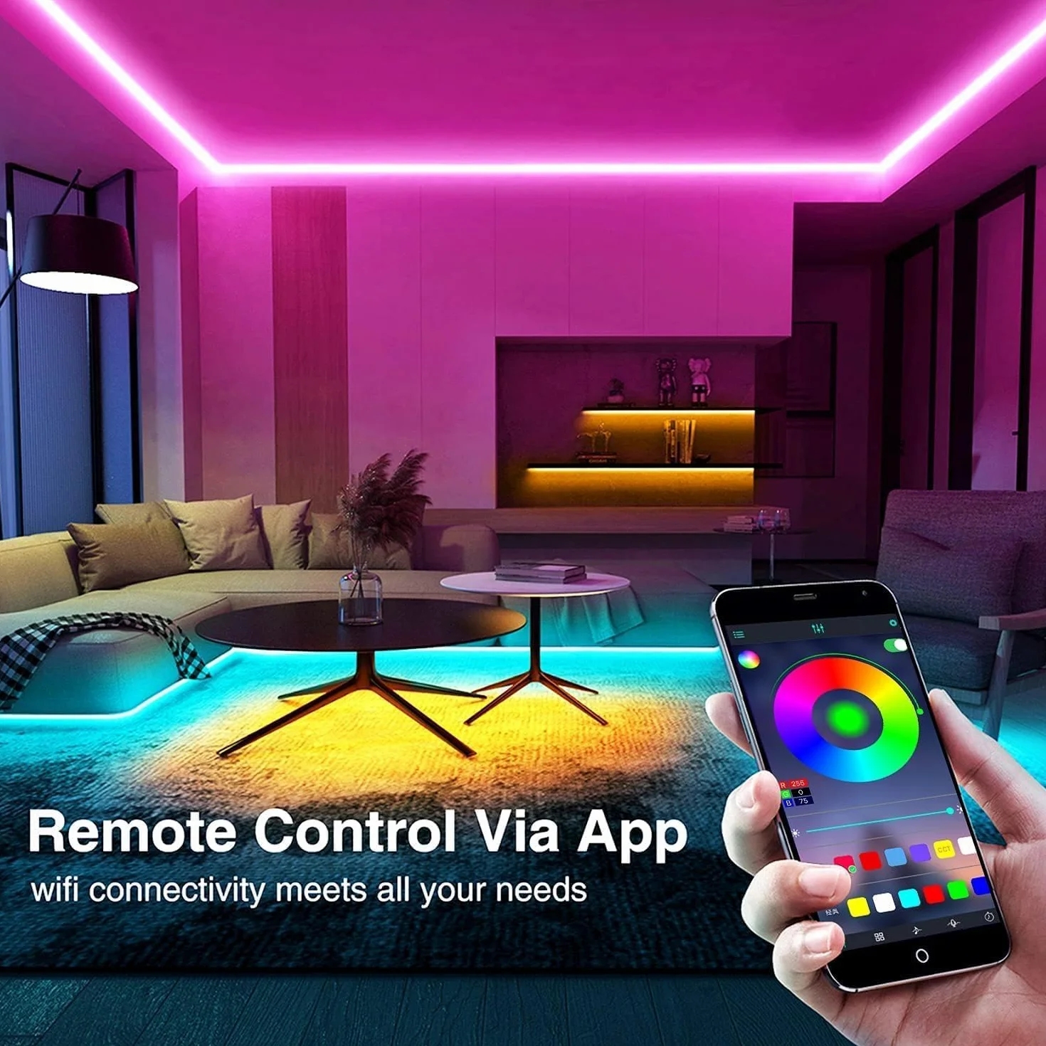Ruban LED 2M 5050 RGB Multicolore Flexible avec Télécommande, Synchronisé Musique