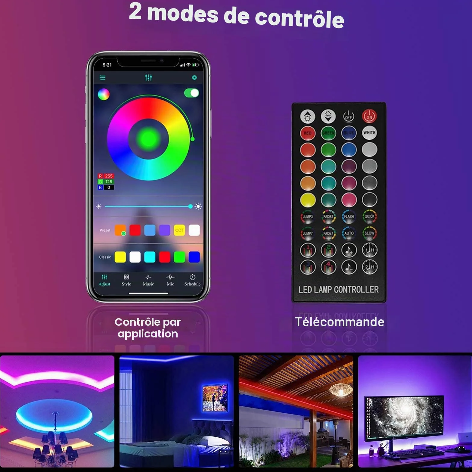 Ruban LED TV 3 m, Bande Lumineuse LED Rétroéclairage TV 40-65 in, 5050 RGB USB avec Télécommande
