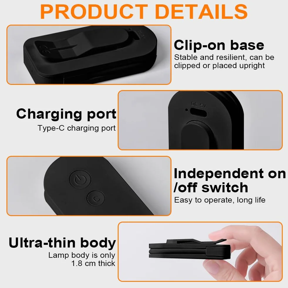Lampe de Lecture Rechargeable Portable LED avec Clip, 360° Cou Flexible, 3 Modes Protection des Yeux, Gradation