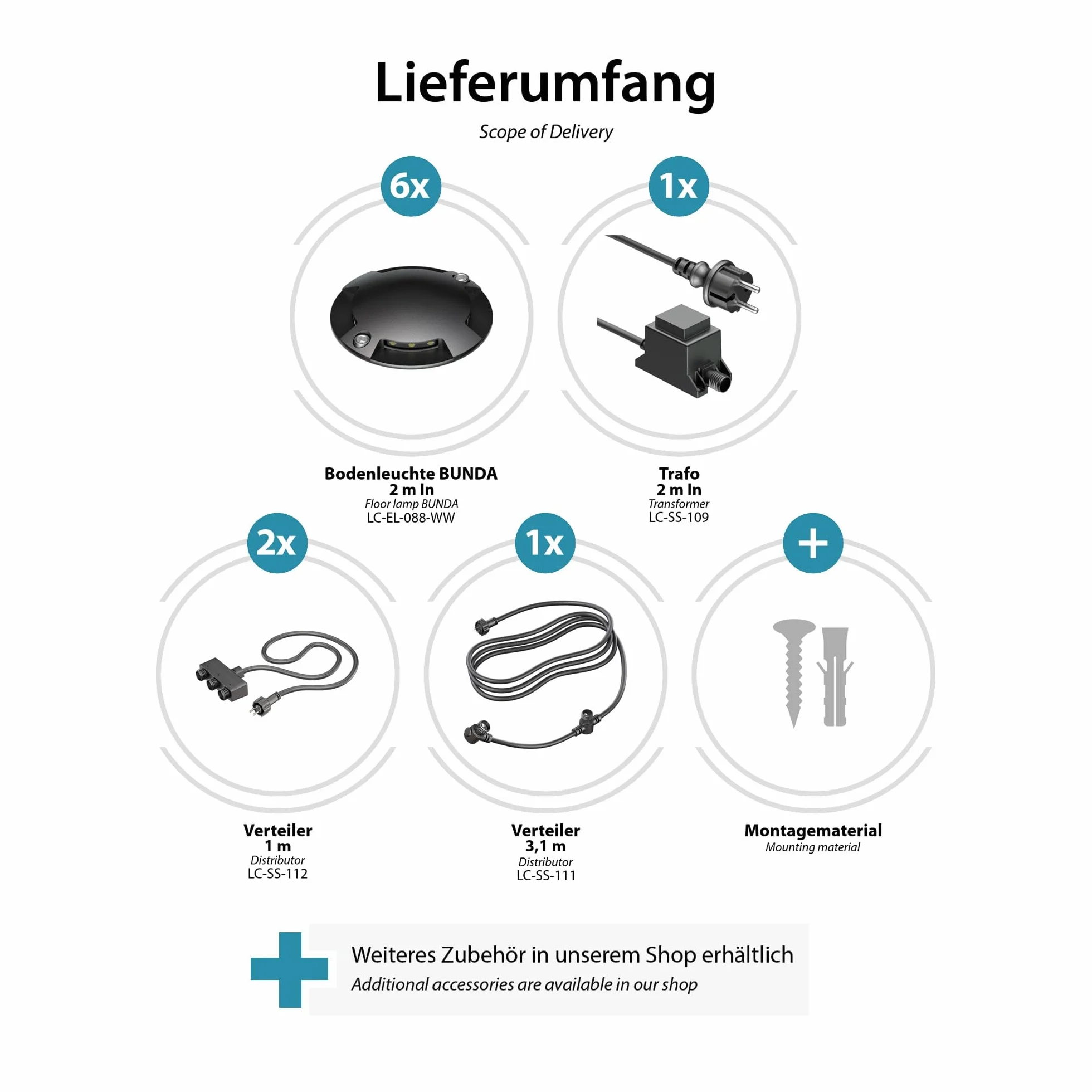 ledscom.de Lampe LED de sol en saillie Bunda 4 flammes extérieur noir carrossable blanc chaud 6 pièces