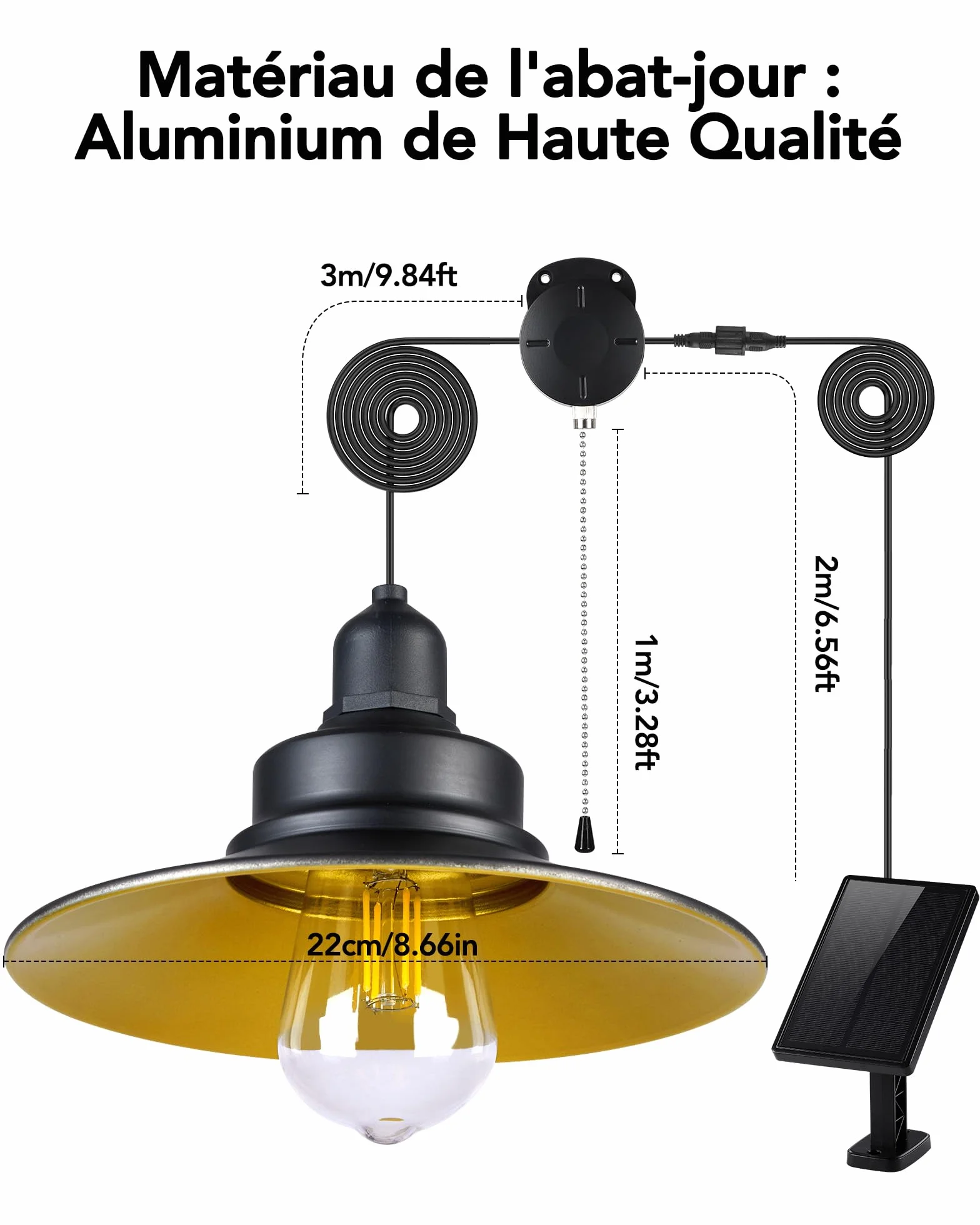 Lampe Solaire Intérieur Extérieur IP65 E27 Interrupteur à Tirette Suspendue Éclairage Jardin Pergola