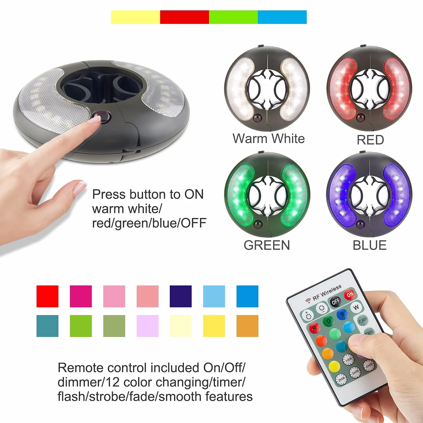 HONWELL Lampe Parasol Batterie 4000K Lumière Patio Télécommande Éclairage Jardin