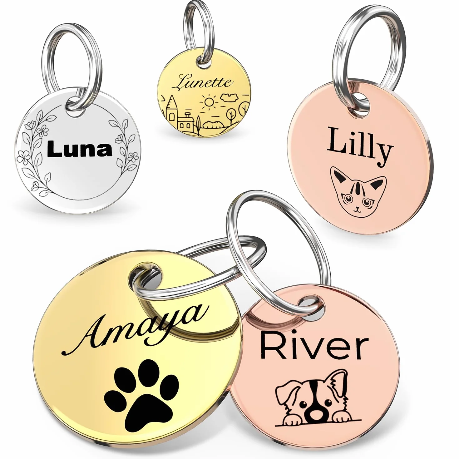Médaille d'identification gravée sur mesure pour chien et chat en acier inoxydable poli résistant aux rayures