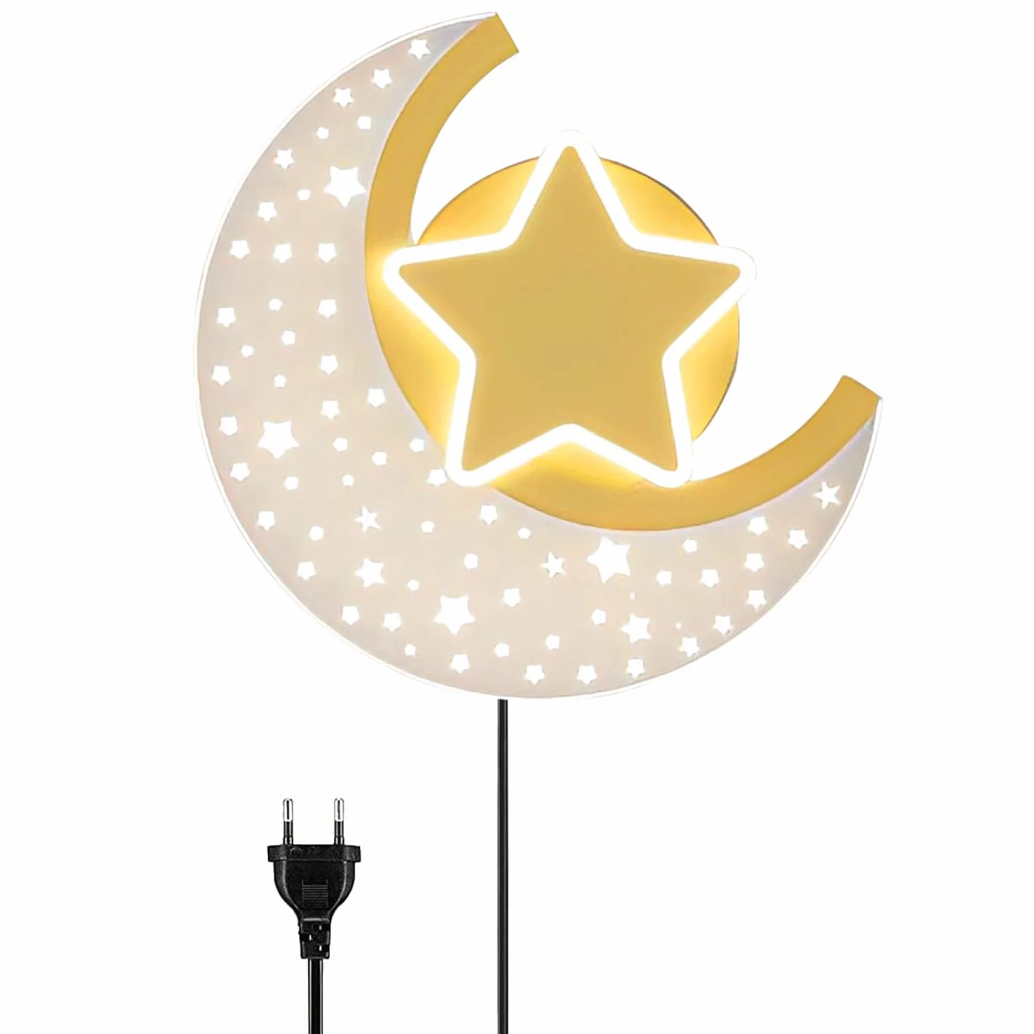 Applique Murale LED Interieur avec Prise Dimmable Lune Contrôle Tactile Lumière Mural Métal Chambre Enfants
