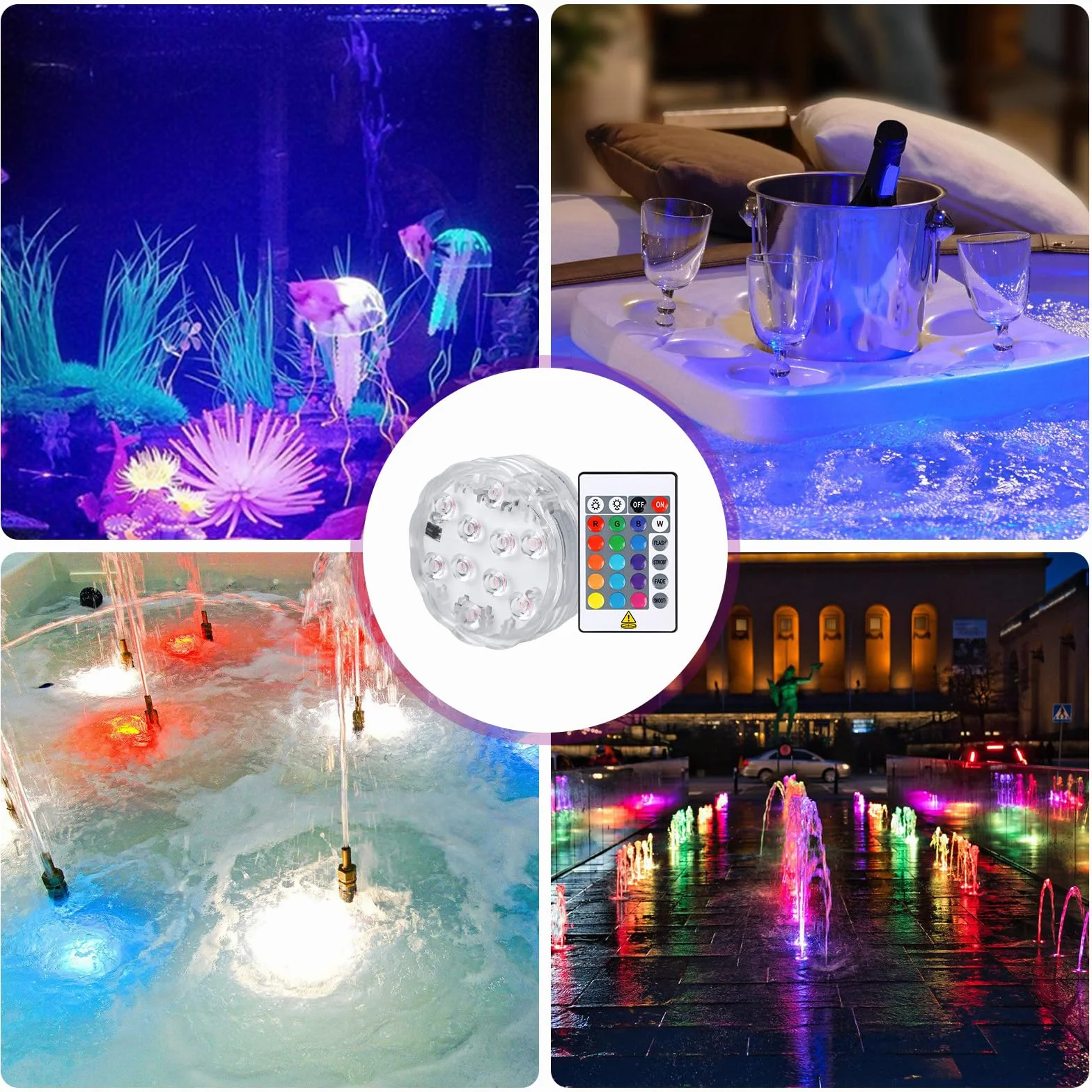 Lampe Piscine LED Submersible IP68 Étanche Multi-Couleur 4 Pièces