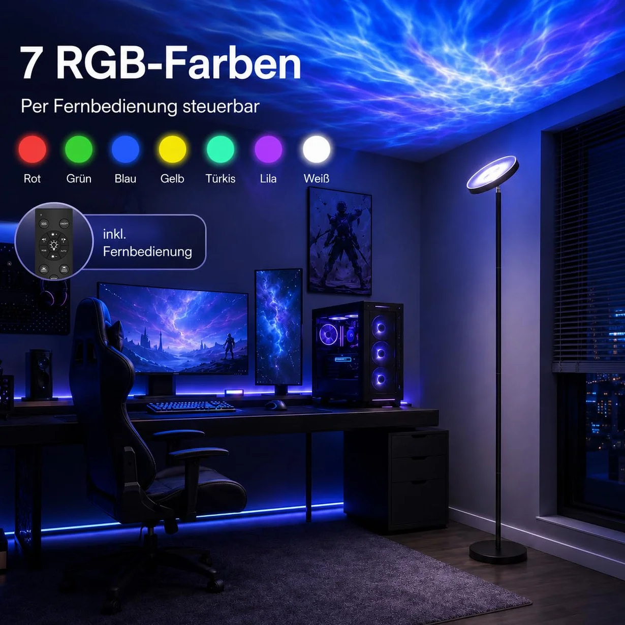 Lampadaire LED RGB avec Télécommande Projecteur Ciel Étoilé Dimmable Noir