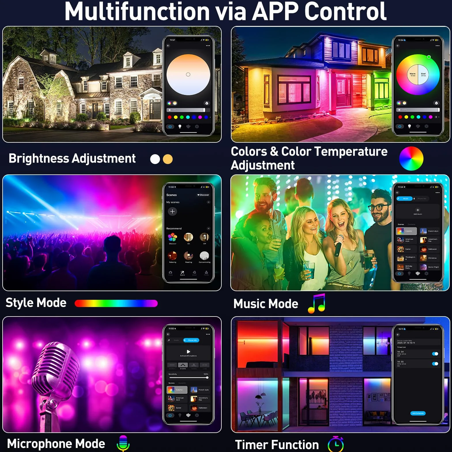 T-SUNUS Projecteur LED RGB Exterieur 72W Barre LED RGB IP66 WiFi Bluetooth Télécommande 2 Pièces