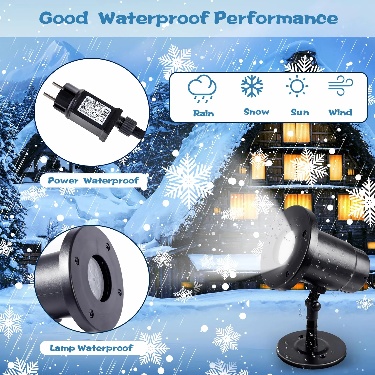 Projecteur Noël Extérieur IP65 Lampe Flocon de Neige Blanc Froid