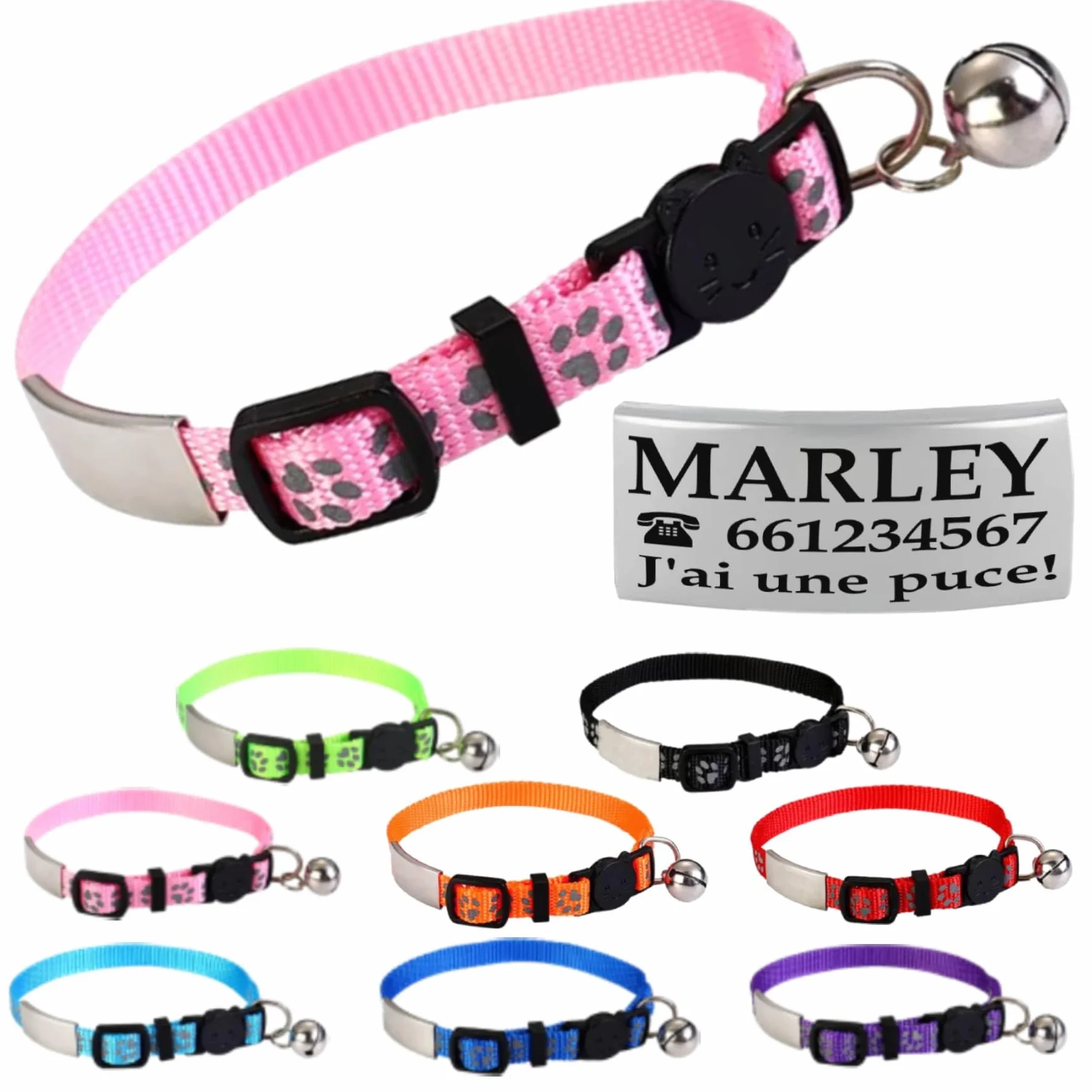 Collier Chat Personnalisé avec Gravure Rose