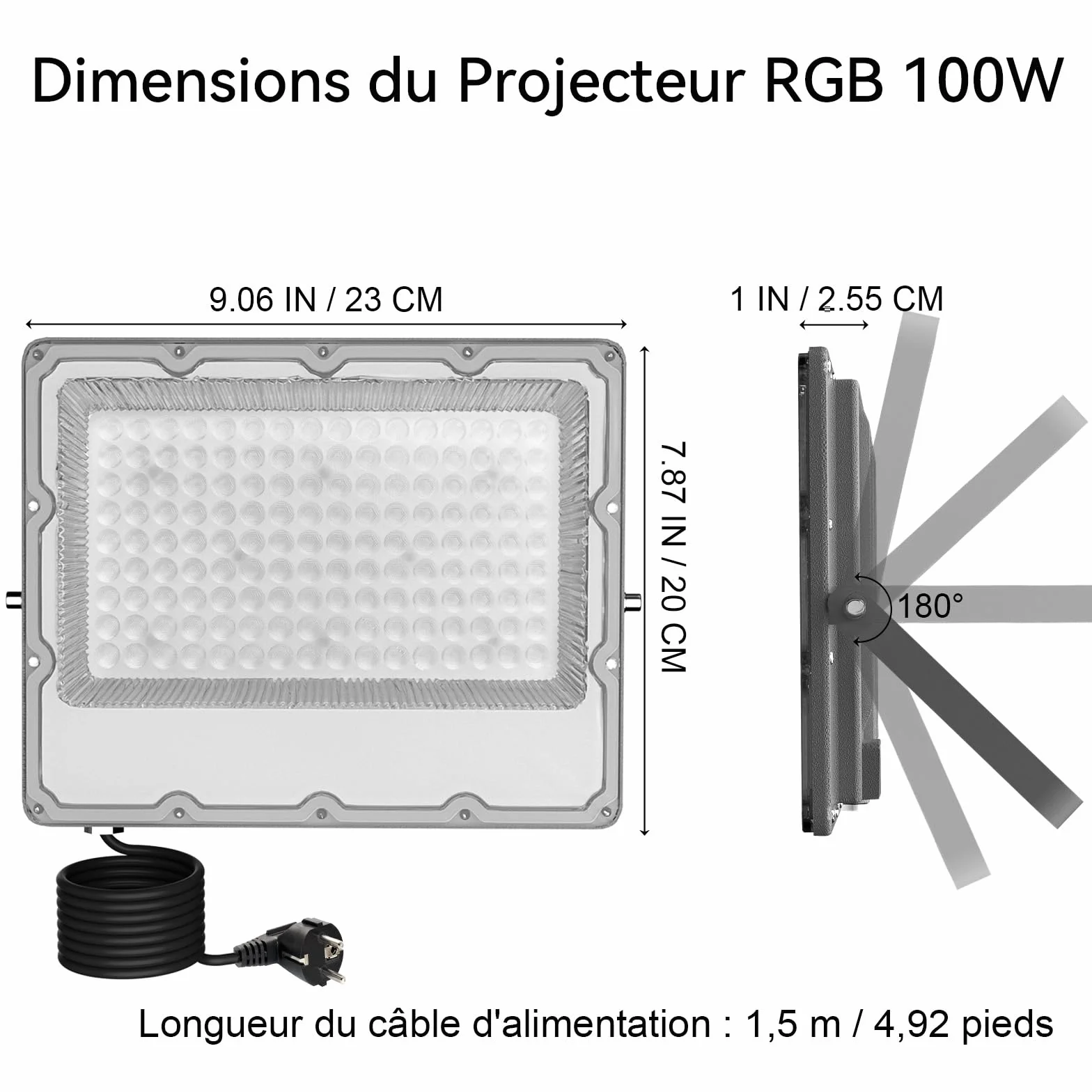 Projecteur LED RGB 100W Extérieur IP66 Étanche avec APP Bluetooth 2.4G Télécommande 10000LM