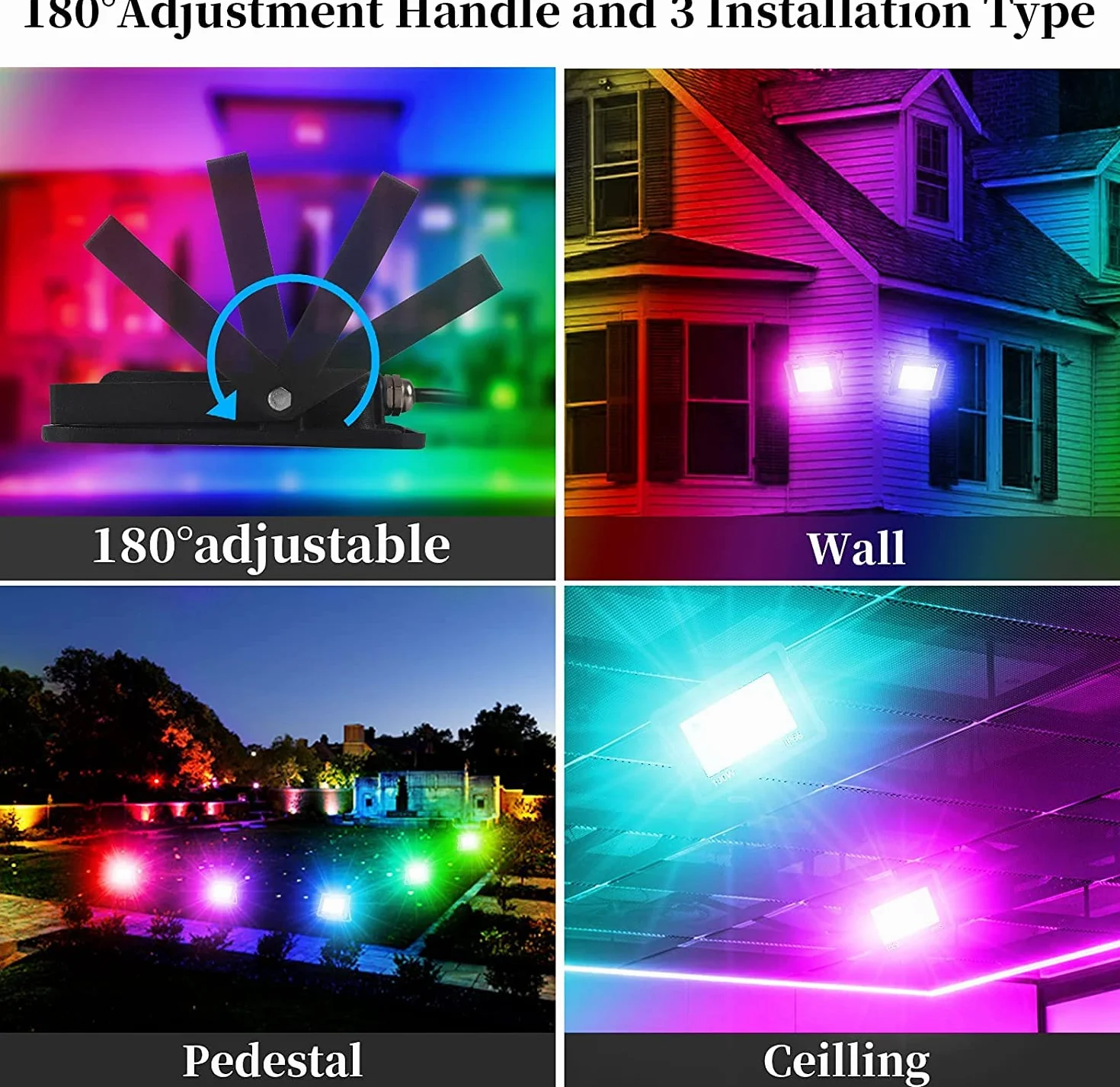T-SUNUS Projecteur LED RGB Exterieur 100W IP66 avec Télécommande 16 Couleurs 4 Modes