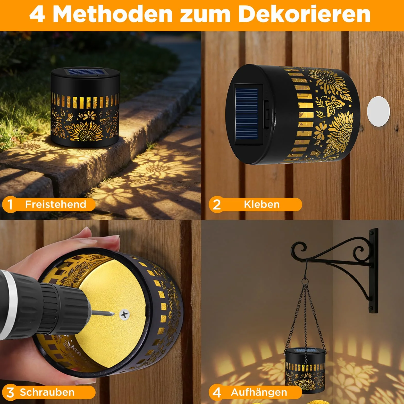 Lanternes Solaires D'extérieur Lot De 2, Blanc Chaud, Étanche, Allumage Automatique Pour Patio Jardin Terrasse