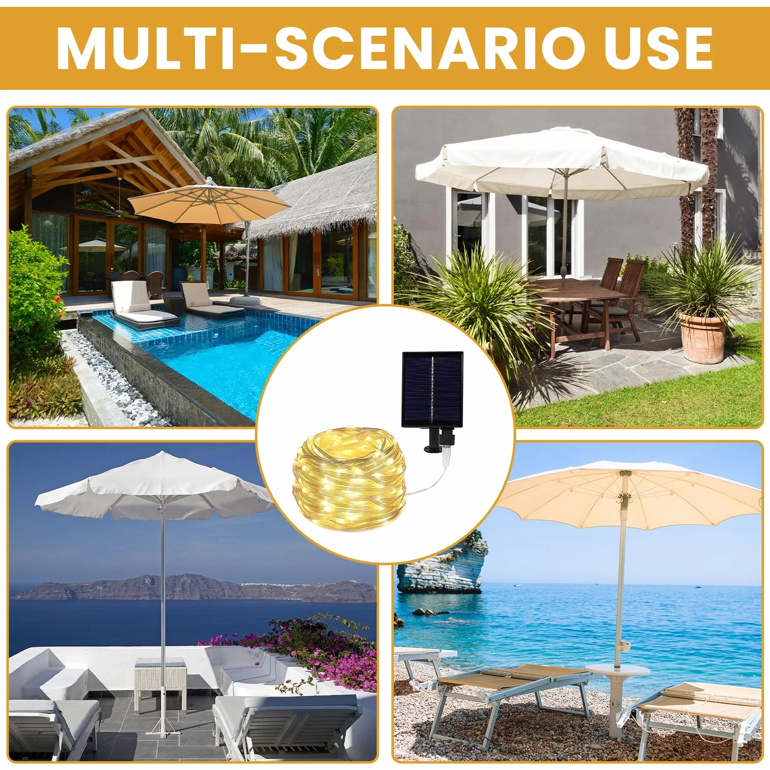 Guirlande Lumineuse Solaire Parasol Télécommande 8 Modes 104 LED IP67