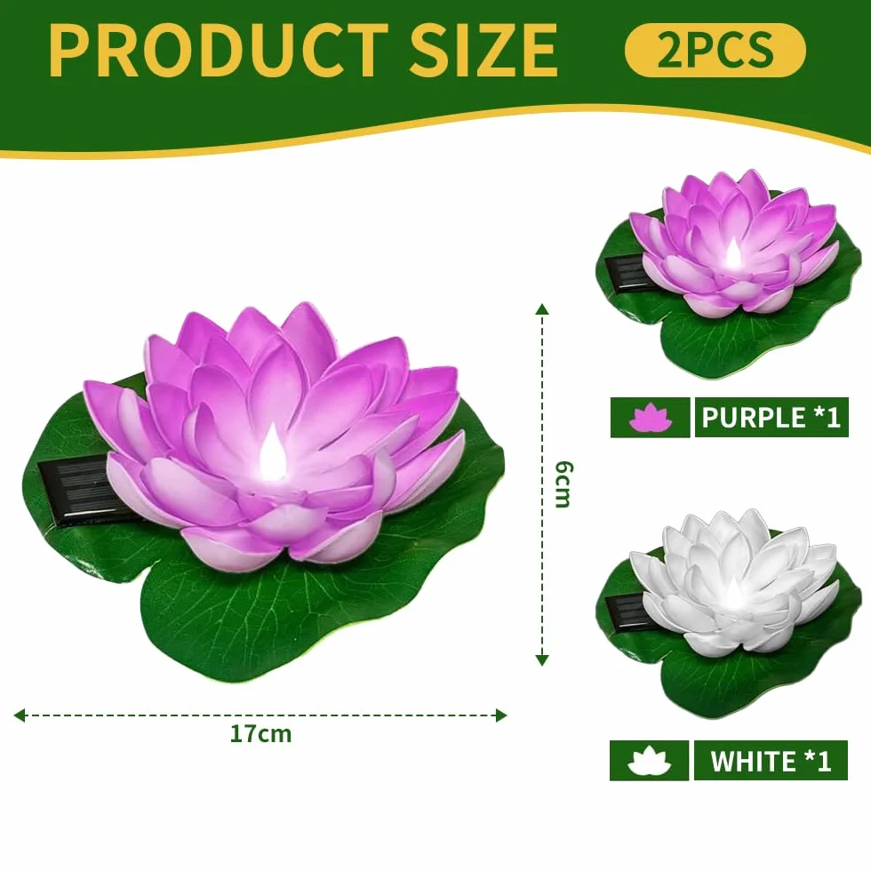 Lanterne Solaire Lotus LED Étanche - Lampe Flottante Piscine Bassin Jardin (Violet Blanc)