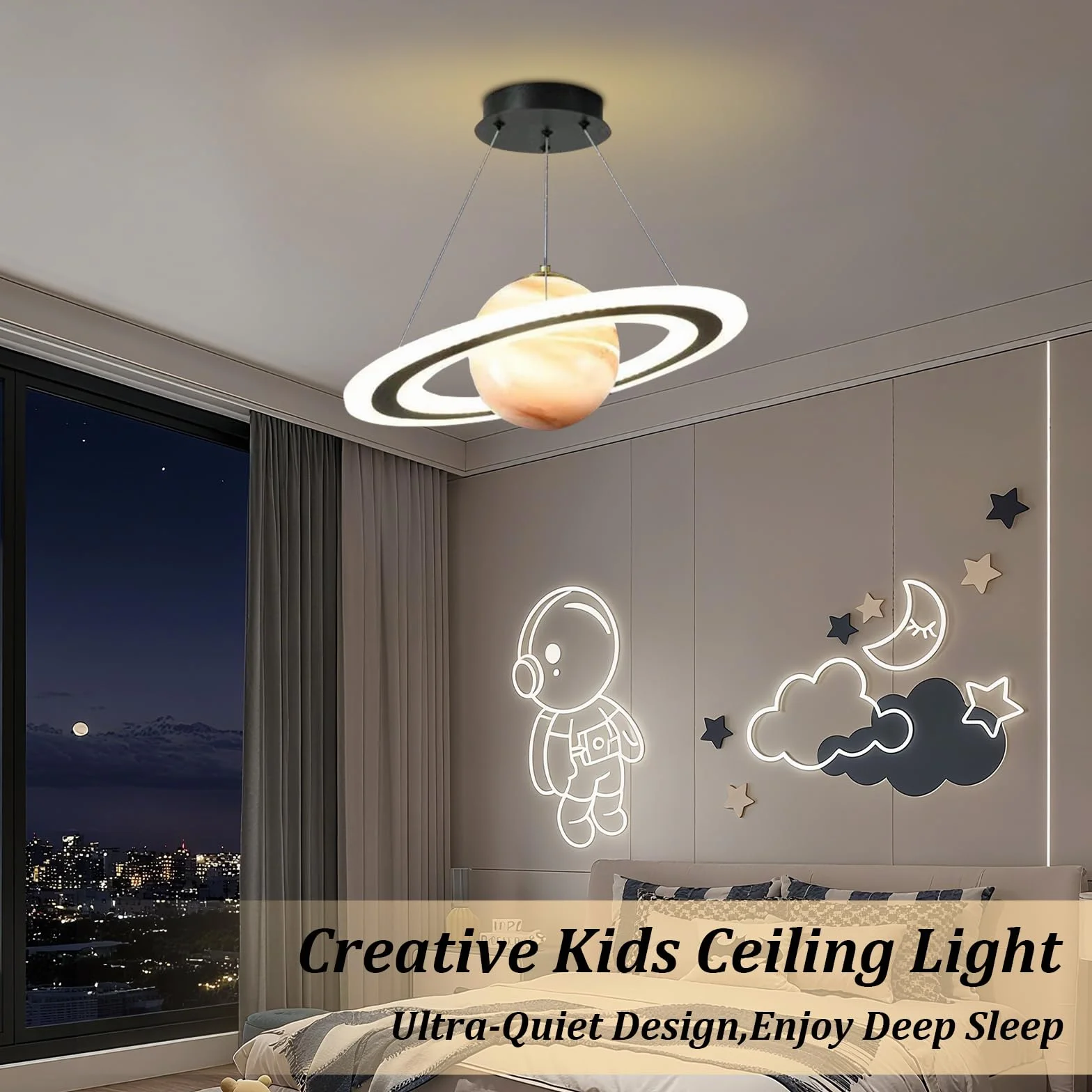 Acrylique Pendentif Astronaute Lampe Suspendue Led Lustre Chambre Enfants Espace Étoile Plafond Intérieur