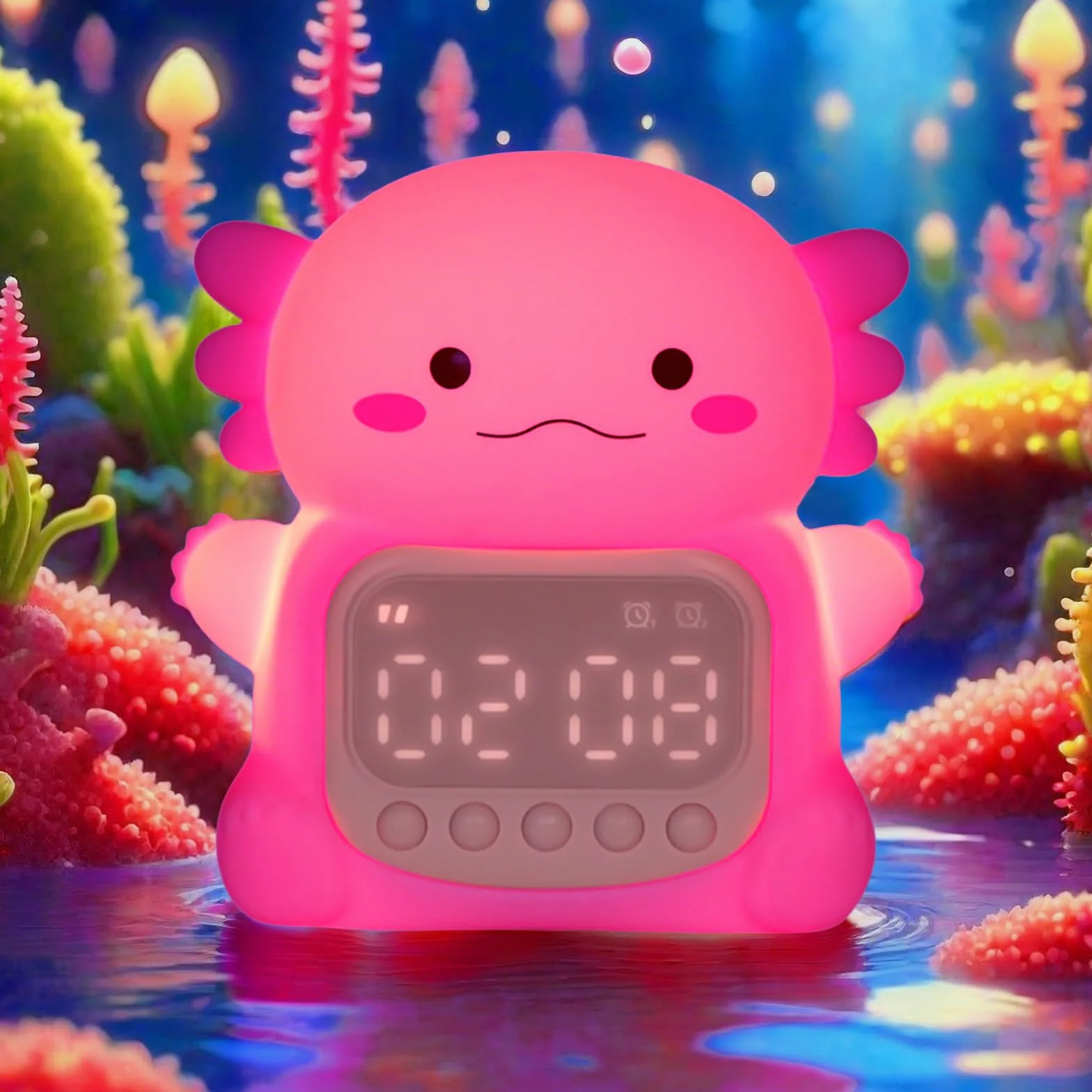Réveil Axolotl avec veilleuse 7 couleurs RVB lampe de table en silicone pour enfants