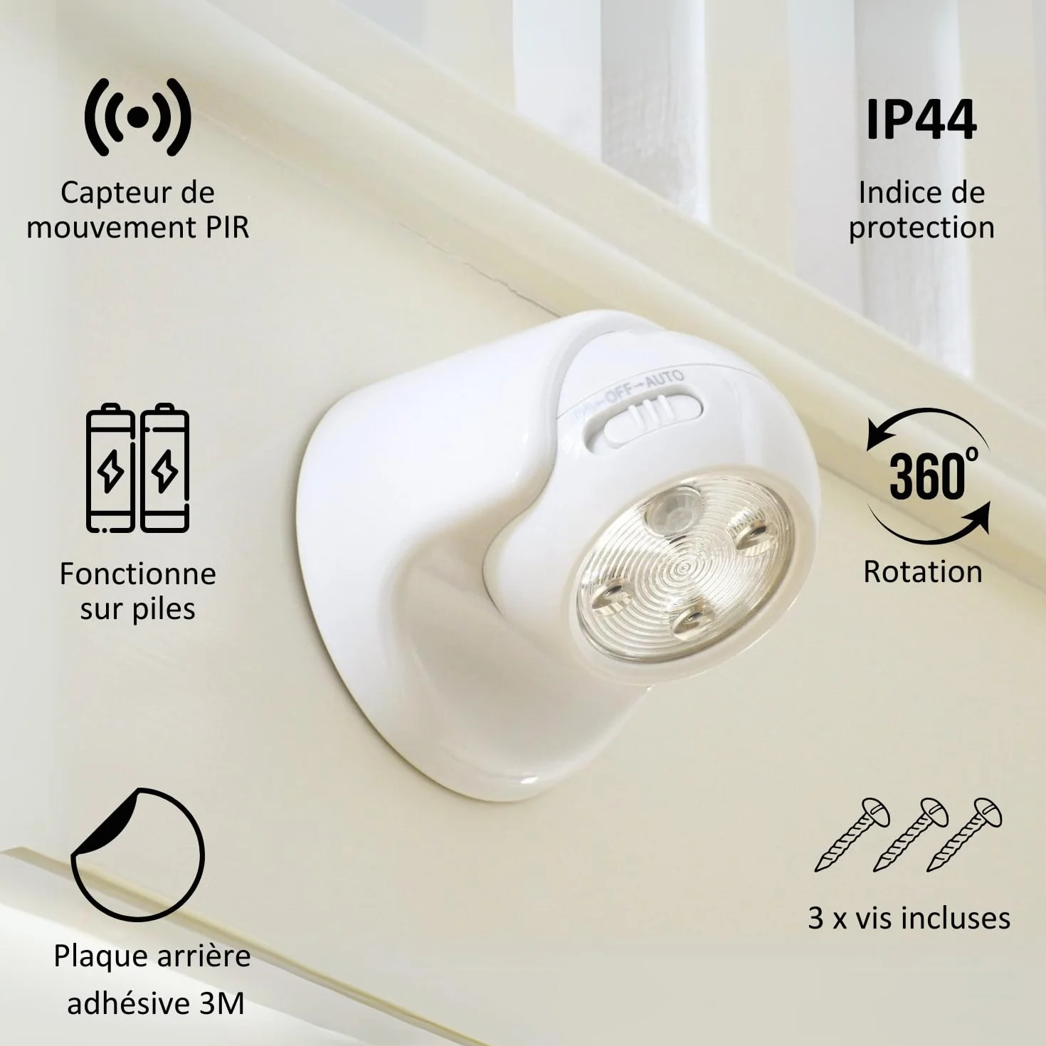 Auraglow Lampe de sécurité PIR avec détecteur de mouvement, Lampe de jardin Blanc