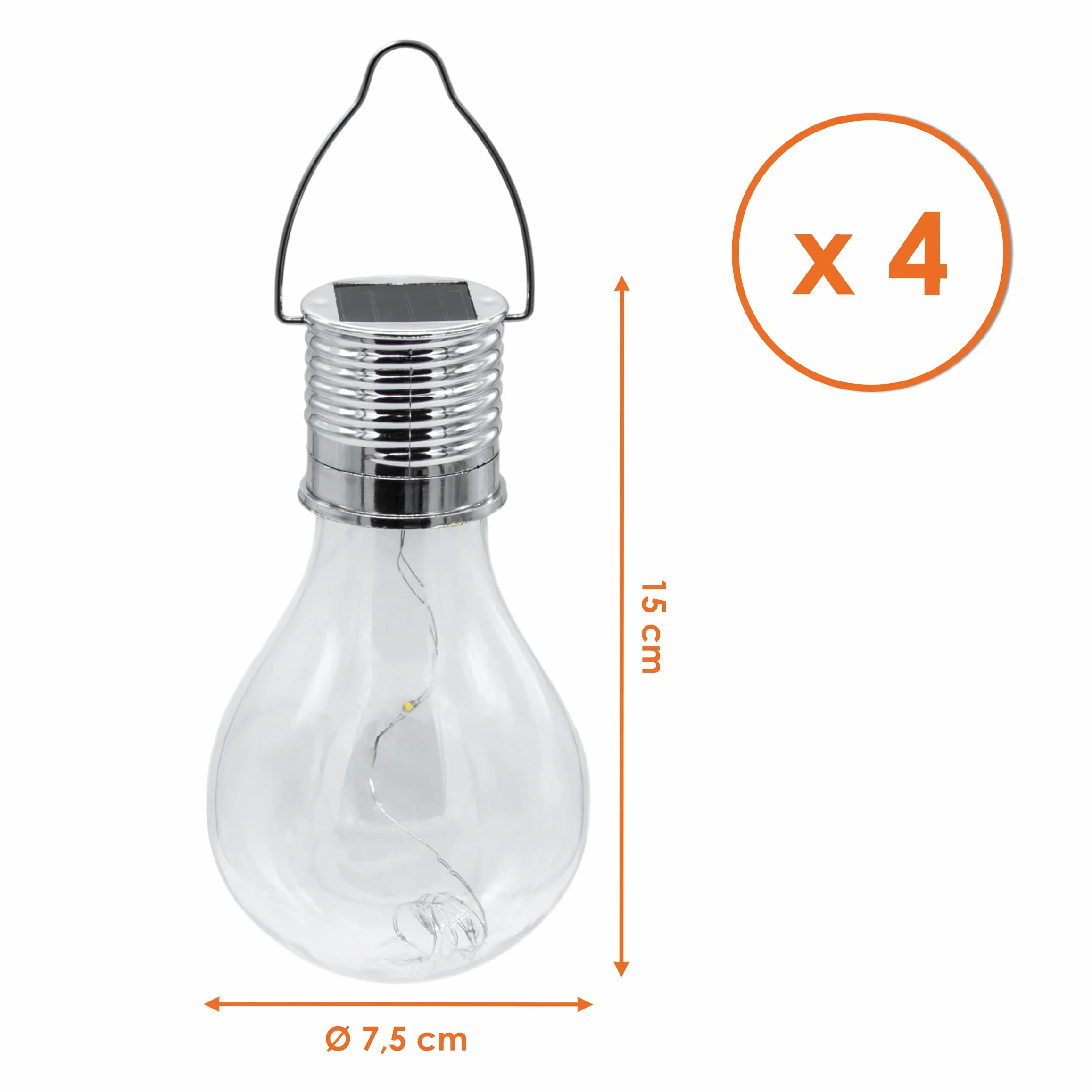 Ampoules solaires LED Spetebo Lot de 4 - 15 cm Transparent - Lampe de jardin suspendue extérieur résistante aux intempéries