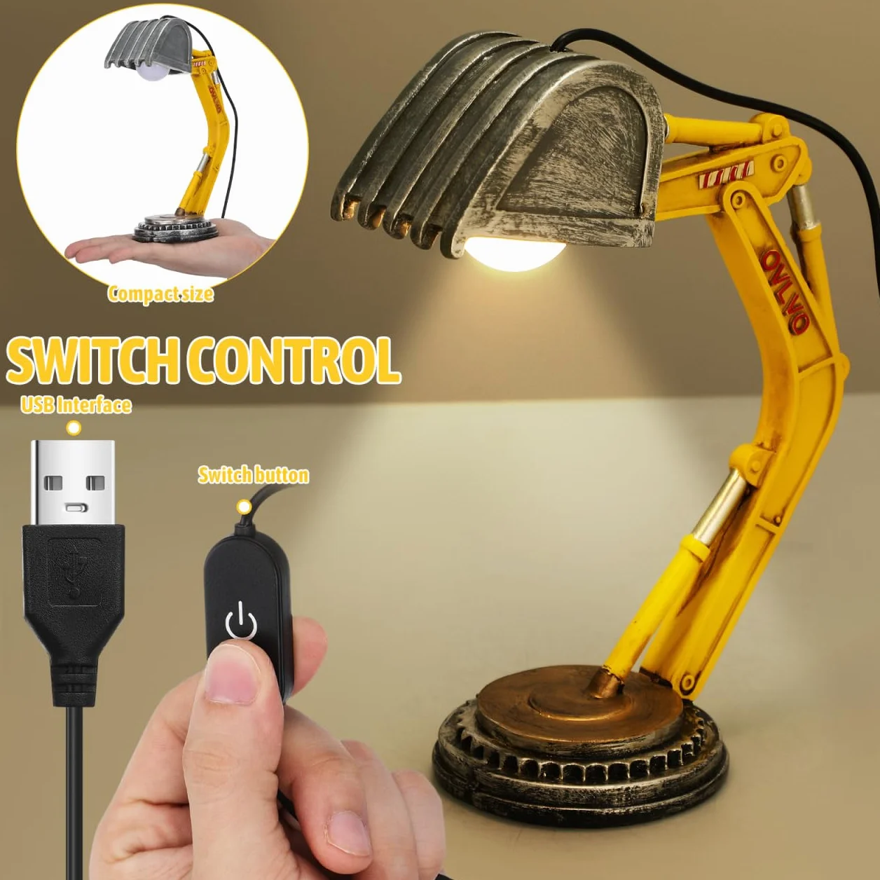 Lampe Pelleteuse Résine USB 21 cm Veilleuse Enfant Décoration Chambre