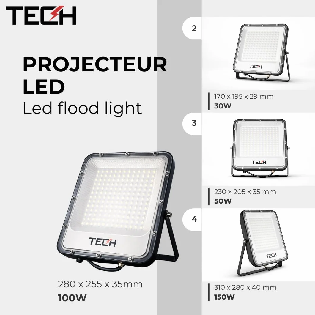 Projecteur LED Extérieur 100W IP66 Étanche 4000K Lumière Neutre Angle 120°